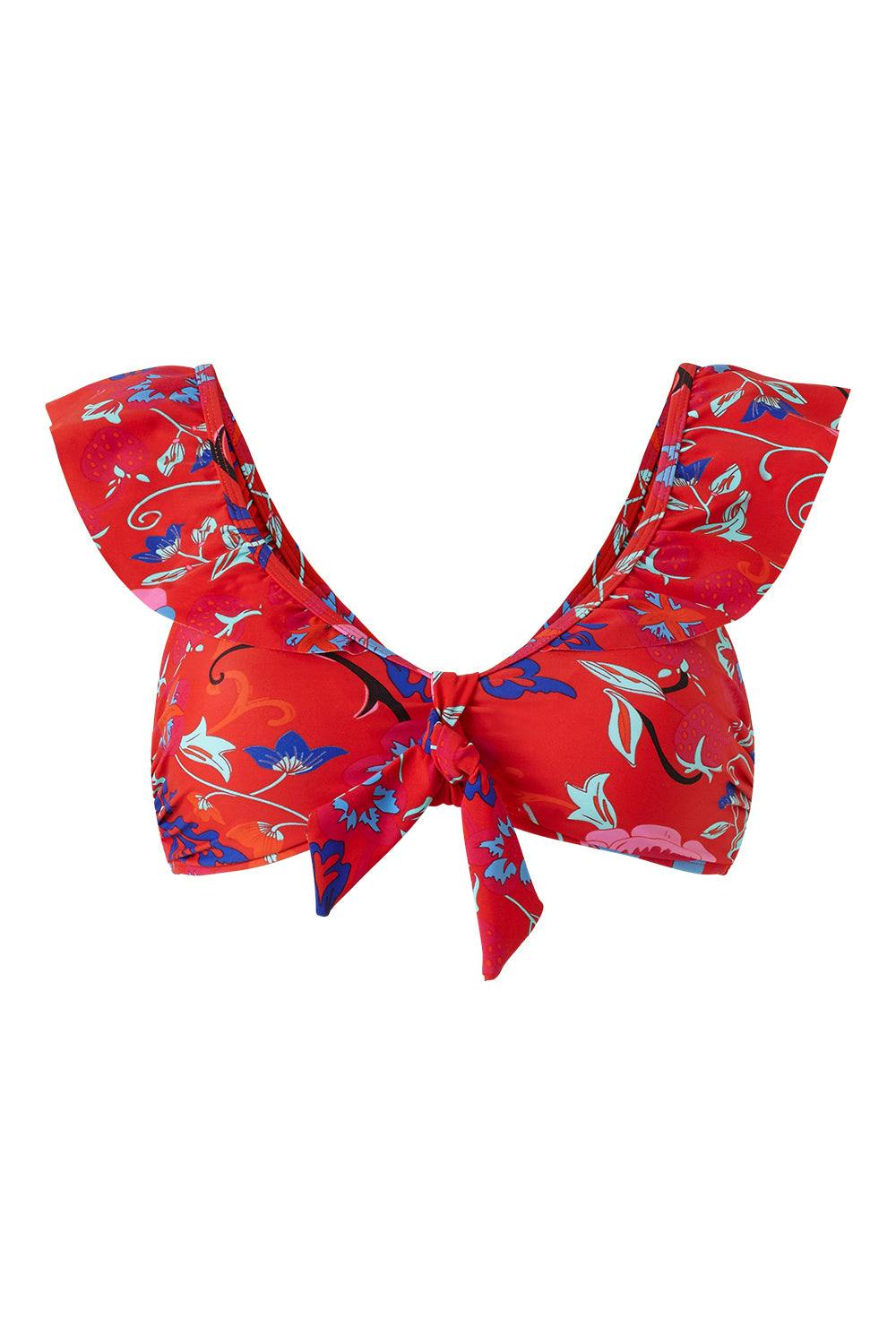 Beachcomber Red Bardot Frill Bikini Top - 10