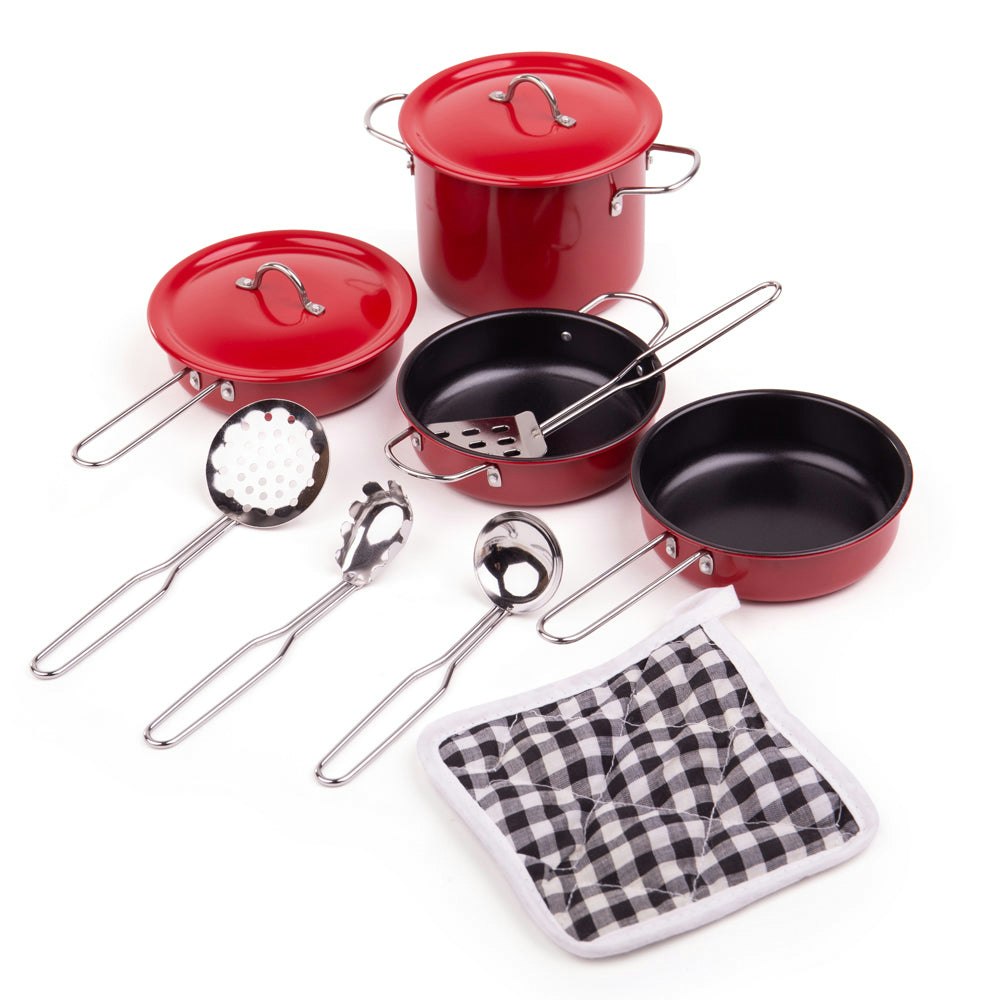 Tidlo Red 11 Piece Non-Stick Cookware Set - Includes 4 Non-Stick Pots & Pans With Utensils