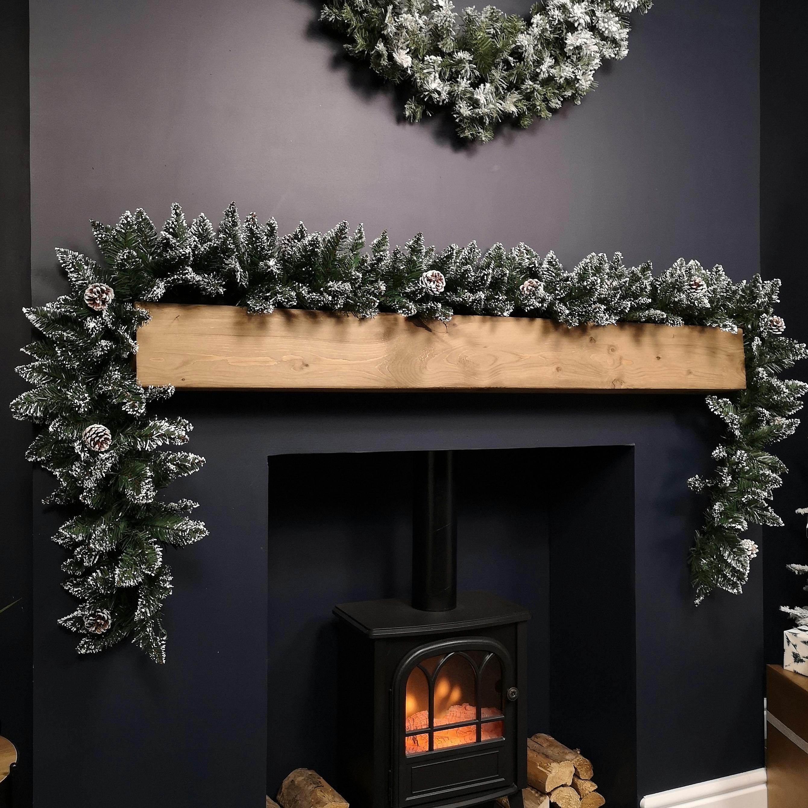 Samuel Alexander Premier Christmas Rocky Mountain Snow Flocked Garland With Cones - Green - Image 3