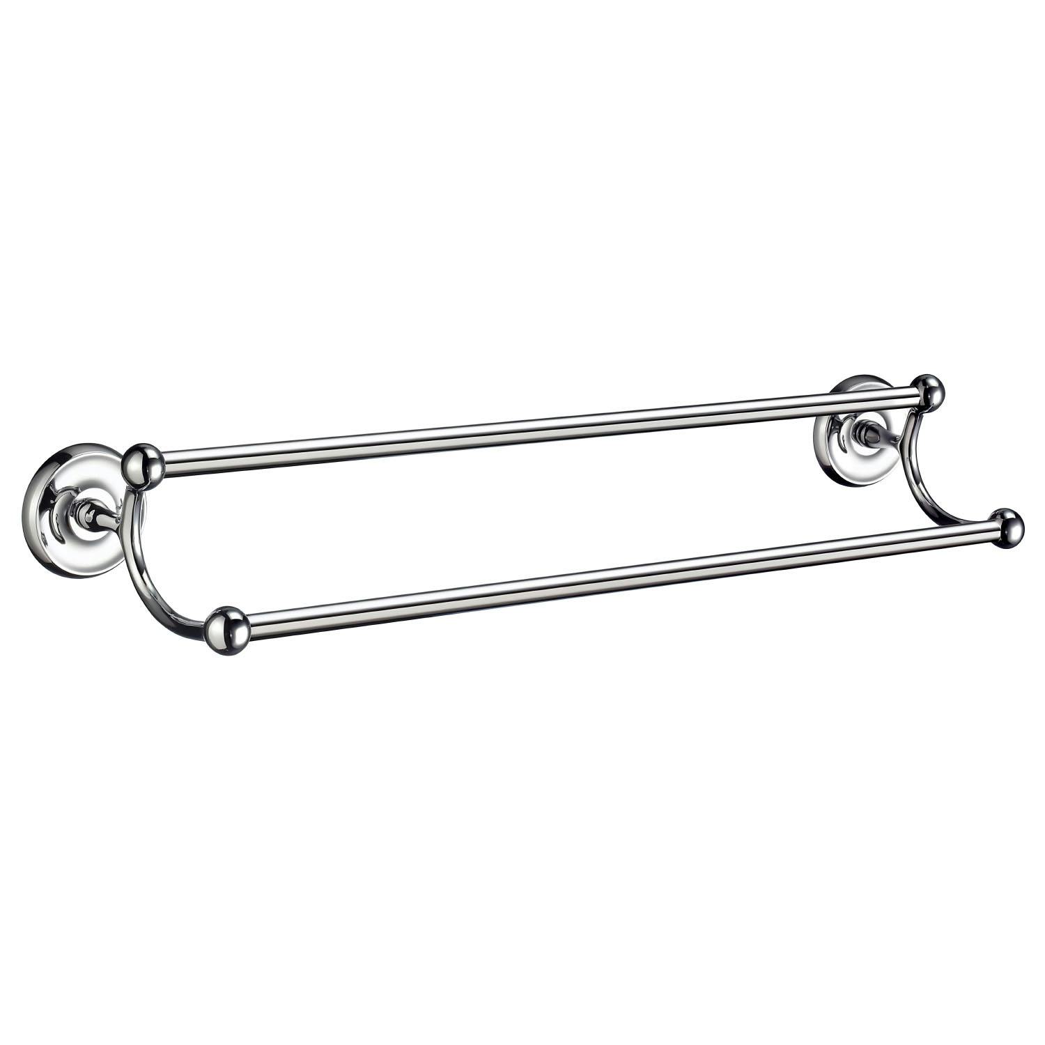 Rackhams Polished Chrome Double Towel Rail 63.5Cm/25" Wall Mounted With Concealed Screws Bathroom Towel Holder