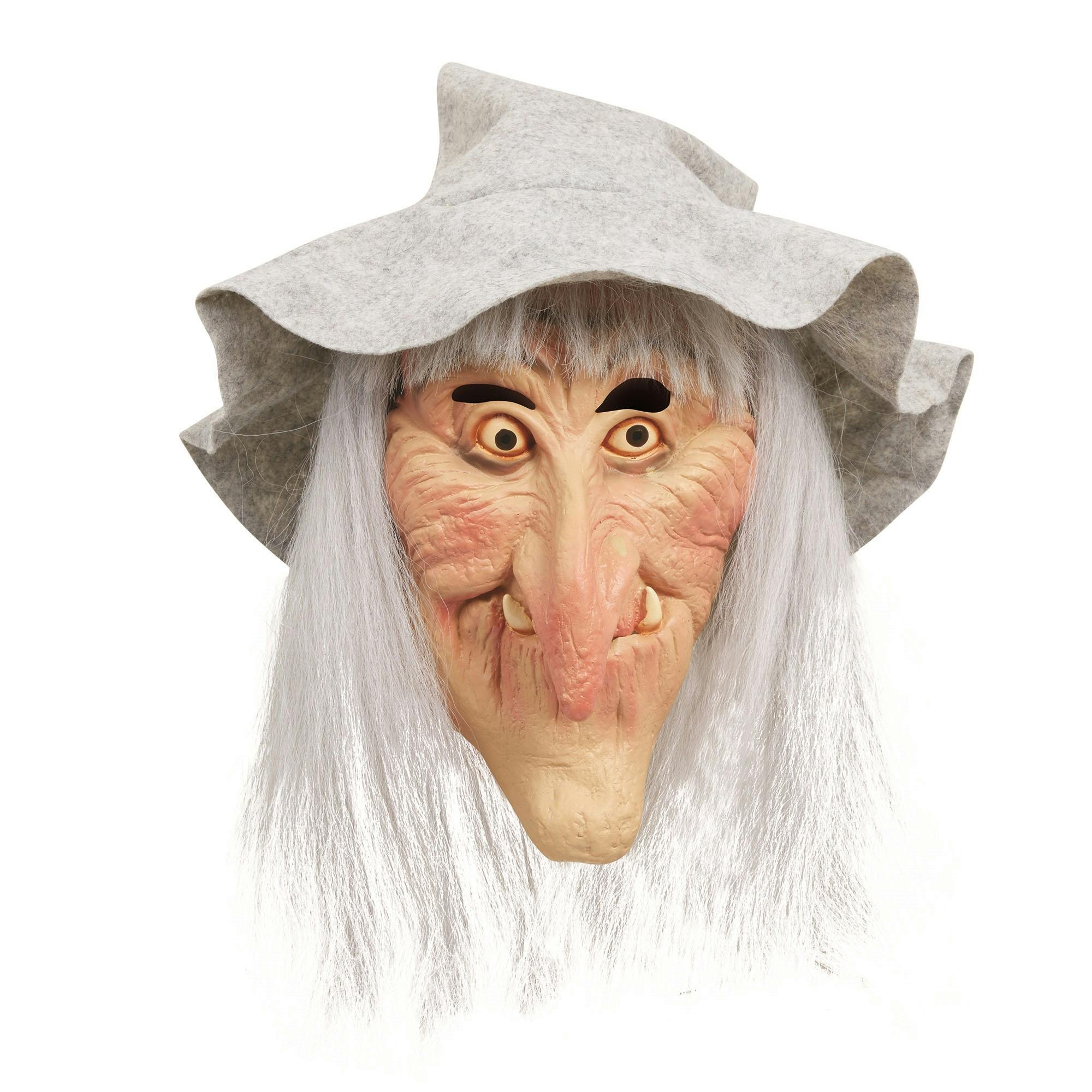 Bristol Novelty Unisex Grey/Beige/White Adults Halloween Witch Latex Head Mask With Hair And Hat - One Size