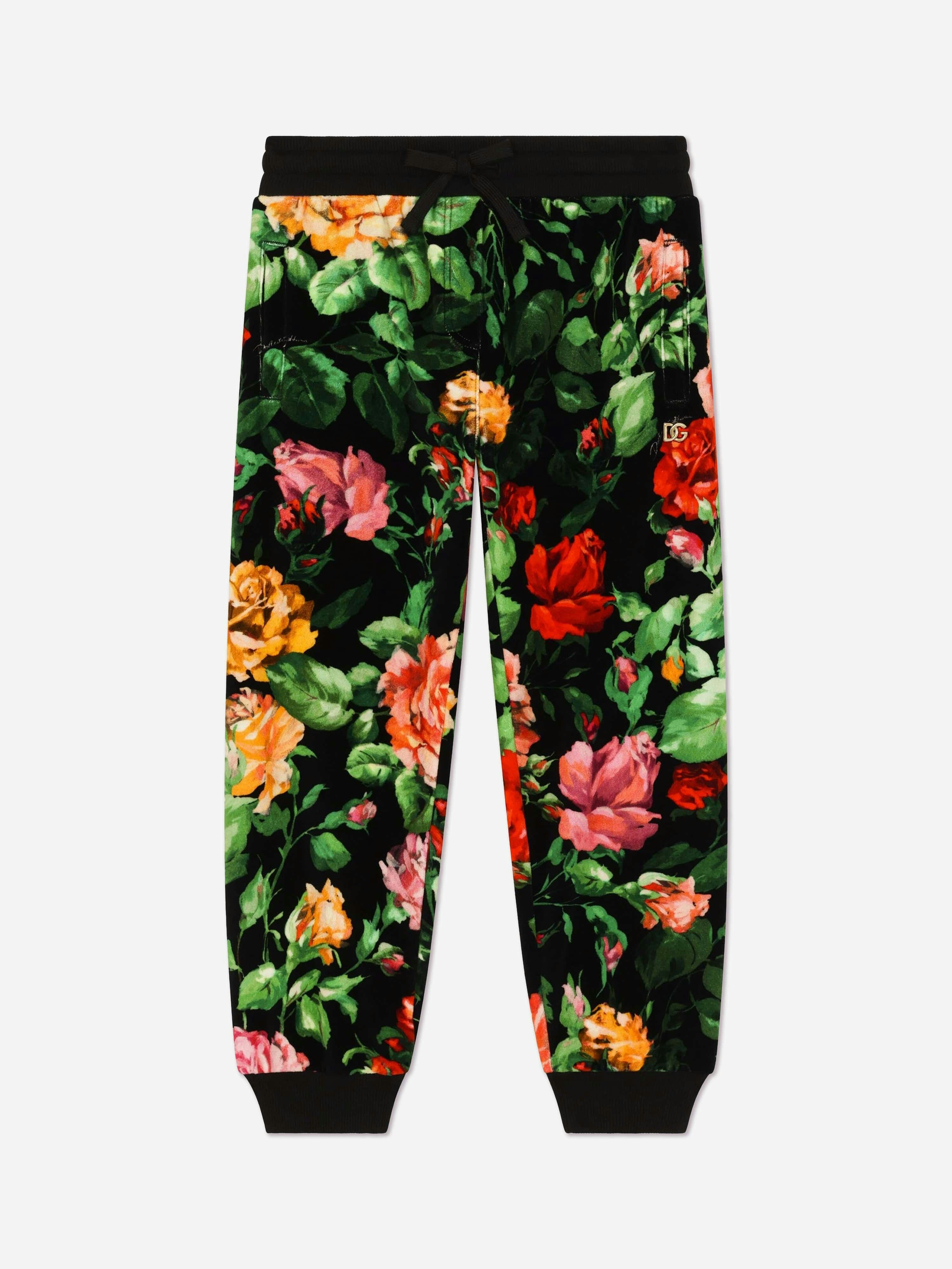 Dolce & Gabbana Kids Girls Black Dolce & Gabbana Rose Print Joggers In Multicolour - Multicoloured - 12 Yrs