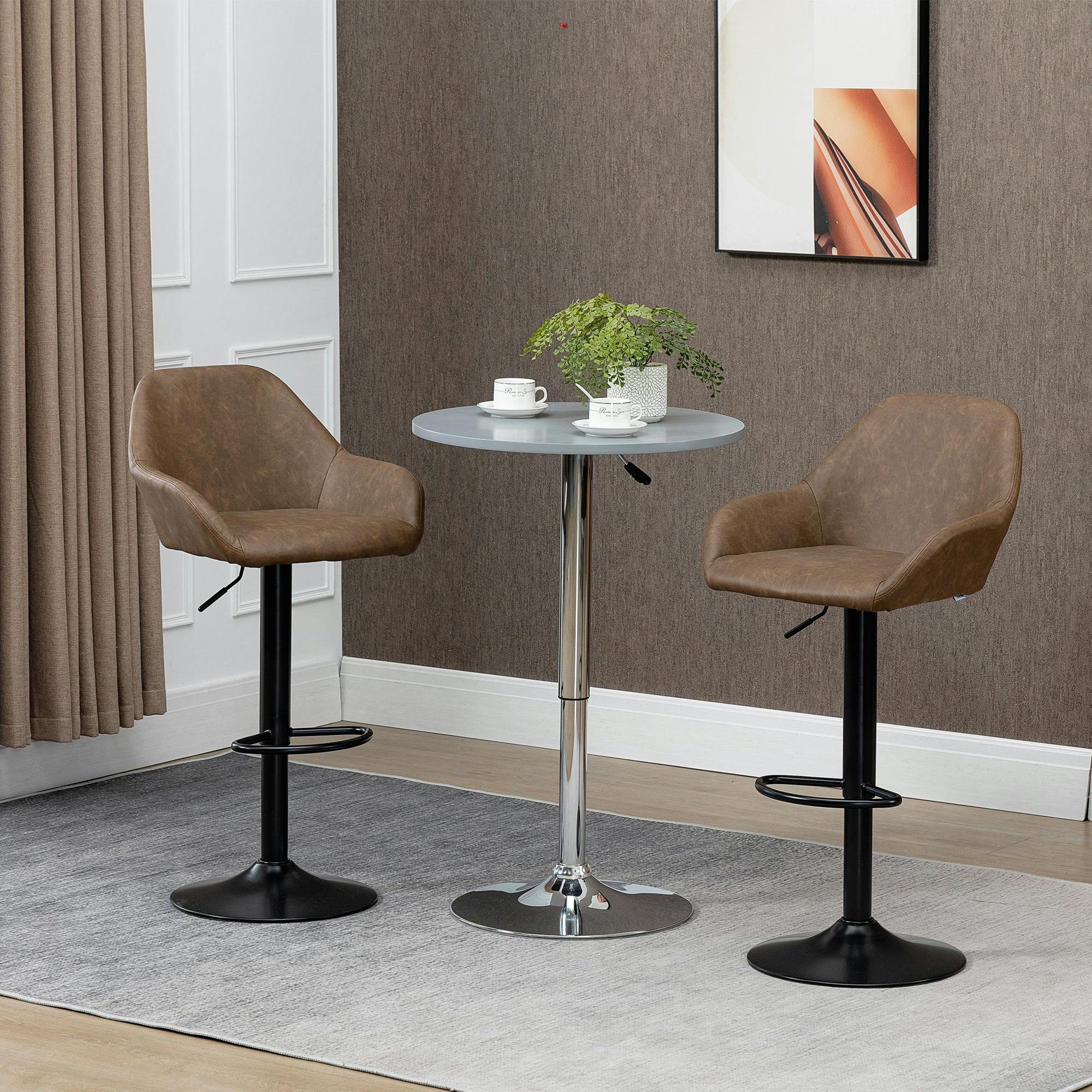 Rackhams Black/Dark/Brown Adjustable Bar Stools Set Of 2, Swivel Barstool W/ Footrest