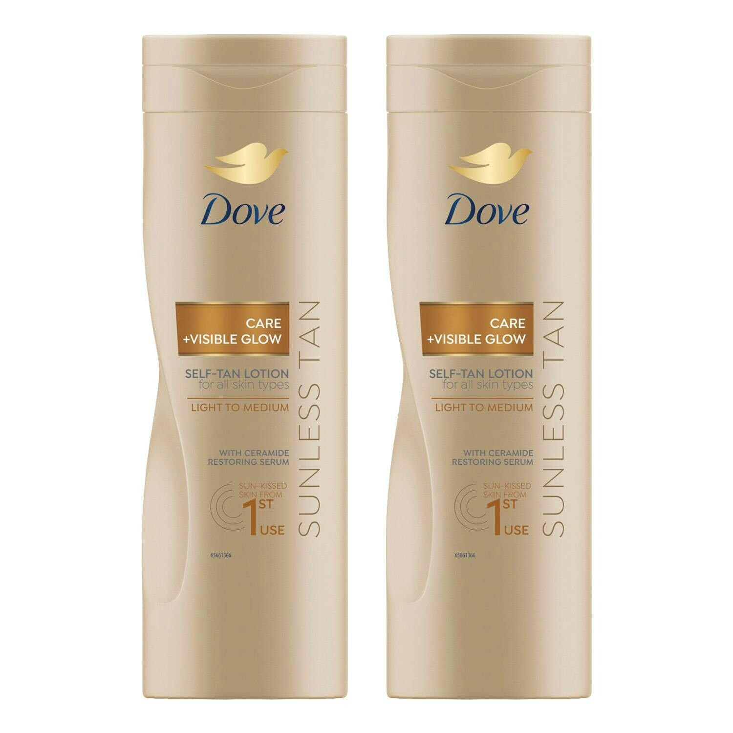 Dove Light Visible Glow Self-Tan Lotion Nourishing Care To Medium Skin, 2X400ml