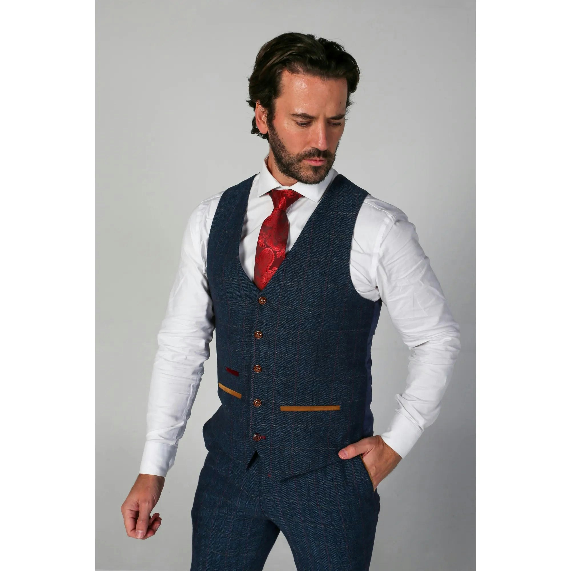 Paul Andrew Men's Blue Scott - Tweed Checked Waistcoat - 34
