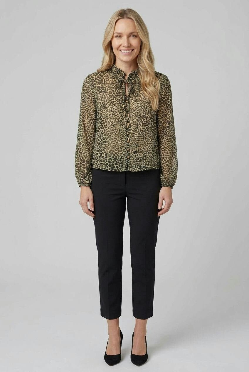 Izabel London Green Animal Print Long Sleeve Relaxed Shirt - 16