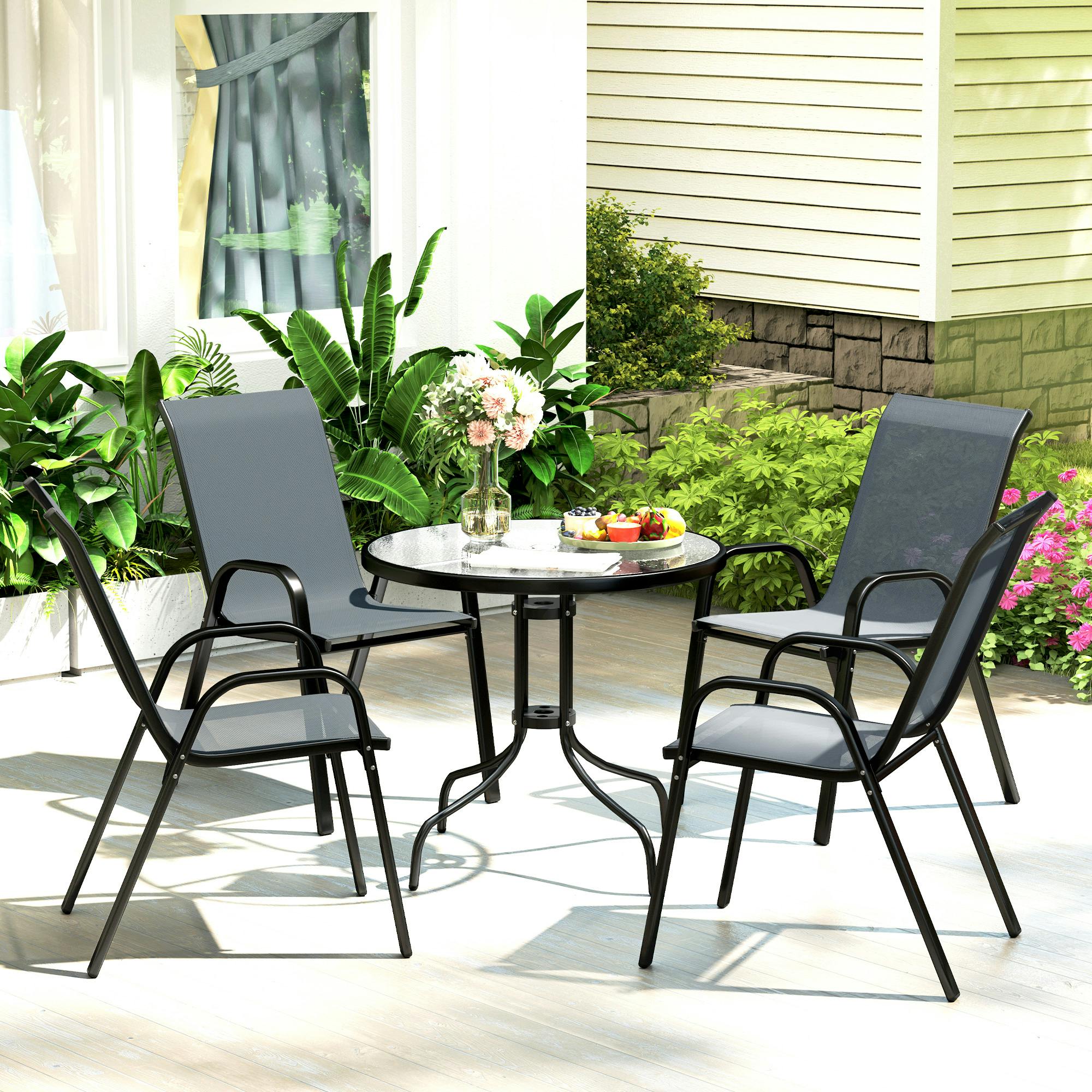Rackhams Dark/Grey Five-Piece Steel Patio Set, With Glass-Top Table - Image 3