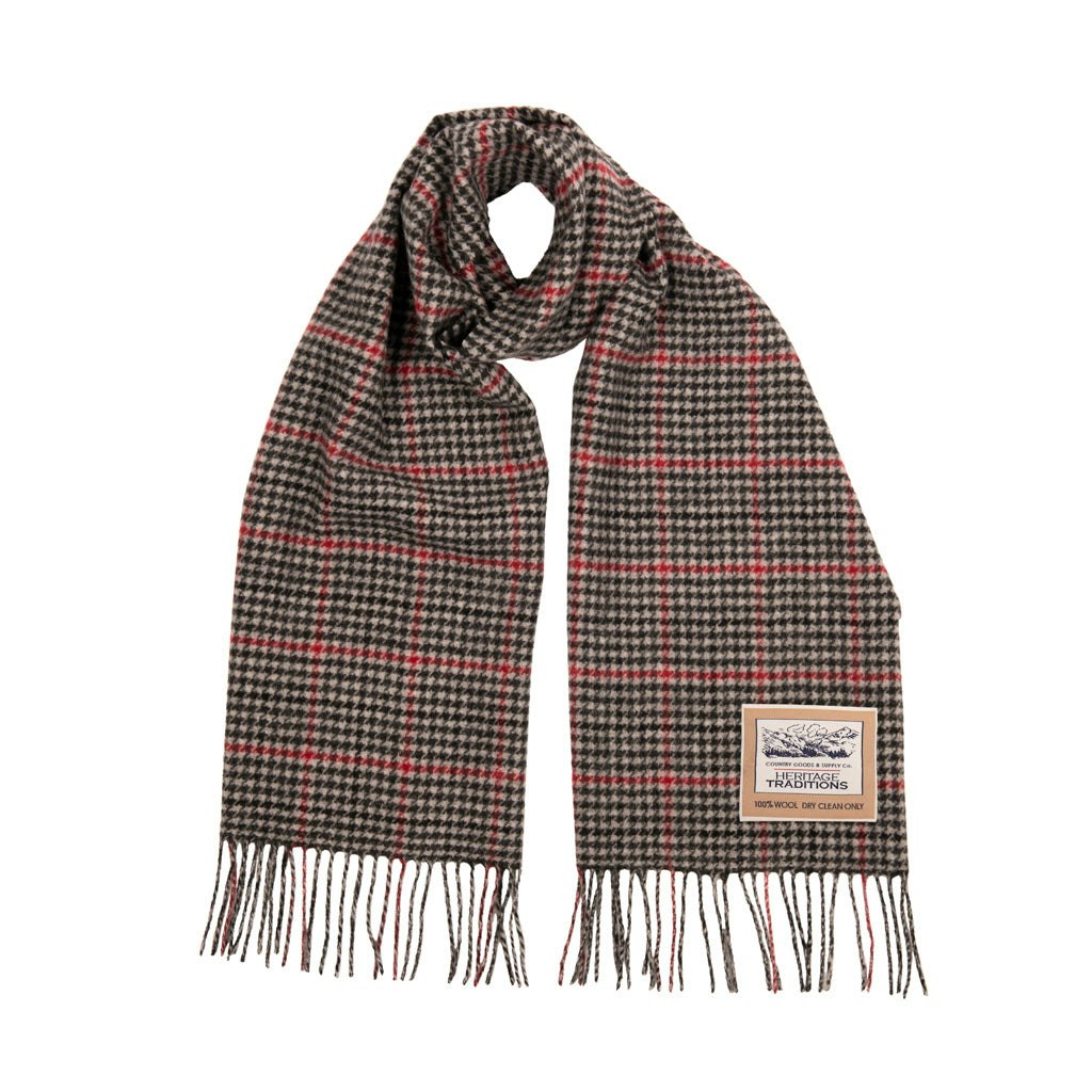 Heritage Traditions Men's Grey/Red Check Wool Scarf