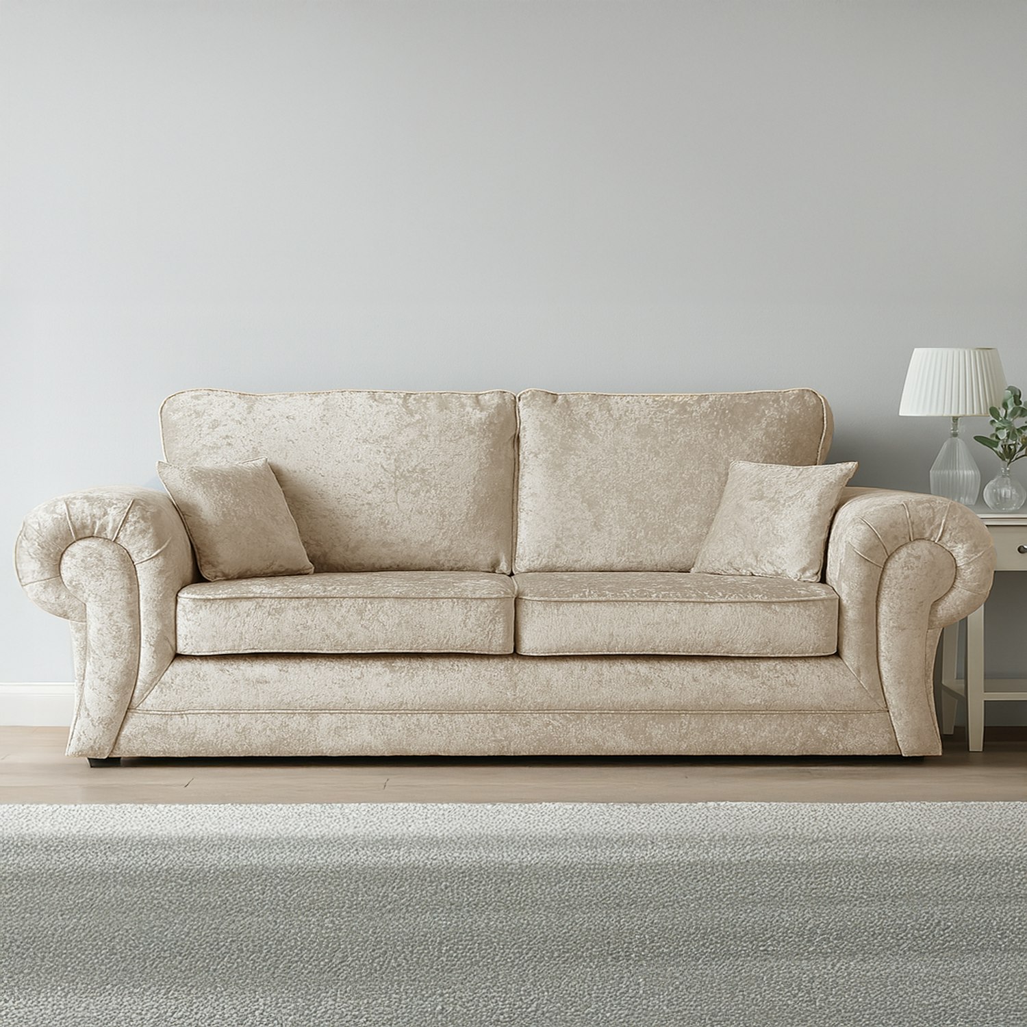 Rackhams Black Chelsea Crushed Velvet Full Back 3 Seater - Mink
