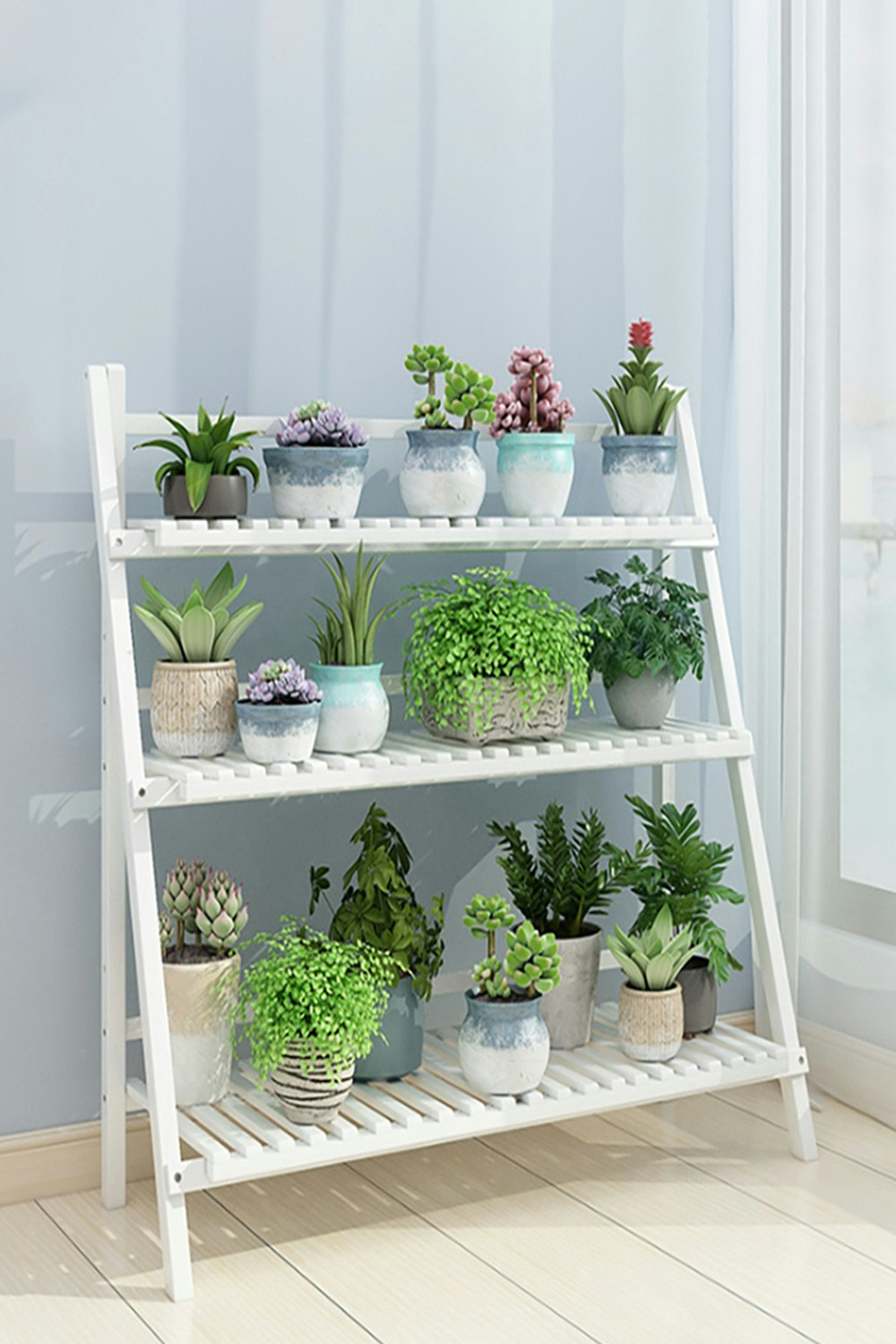 Rackhams White 3-Tier Foldable Wooden Ladder Shelf