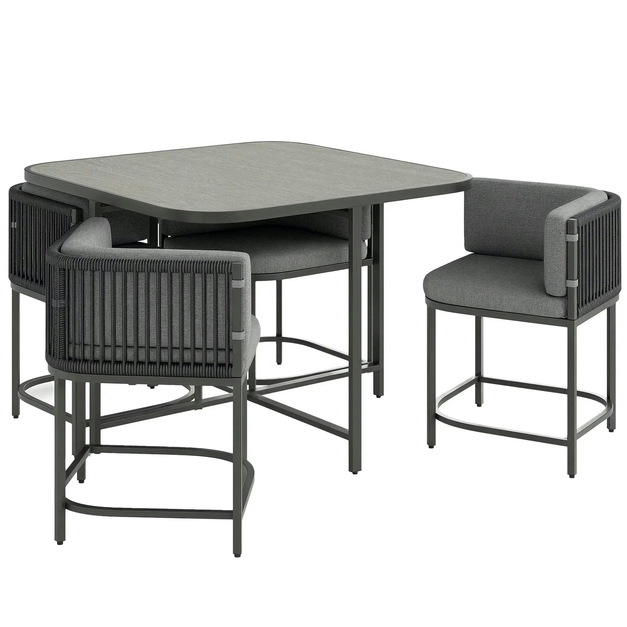 Outsunny 4 Seater Rattan Garden Dining Set - Grey - Steel/Plastic/Wood - Image 6