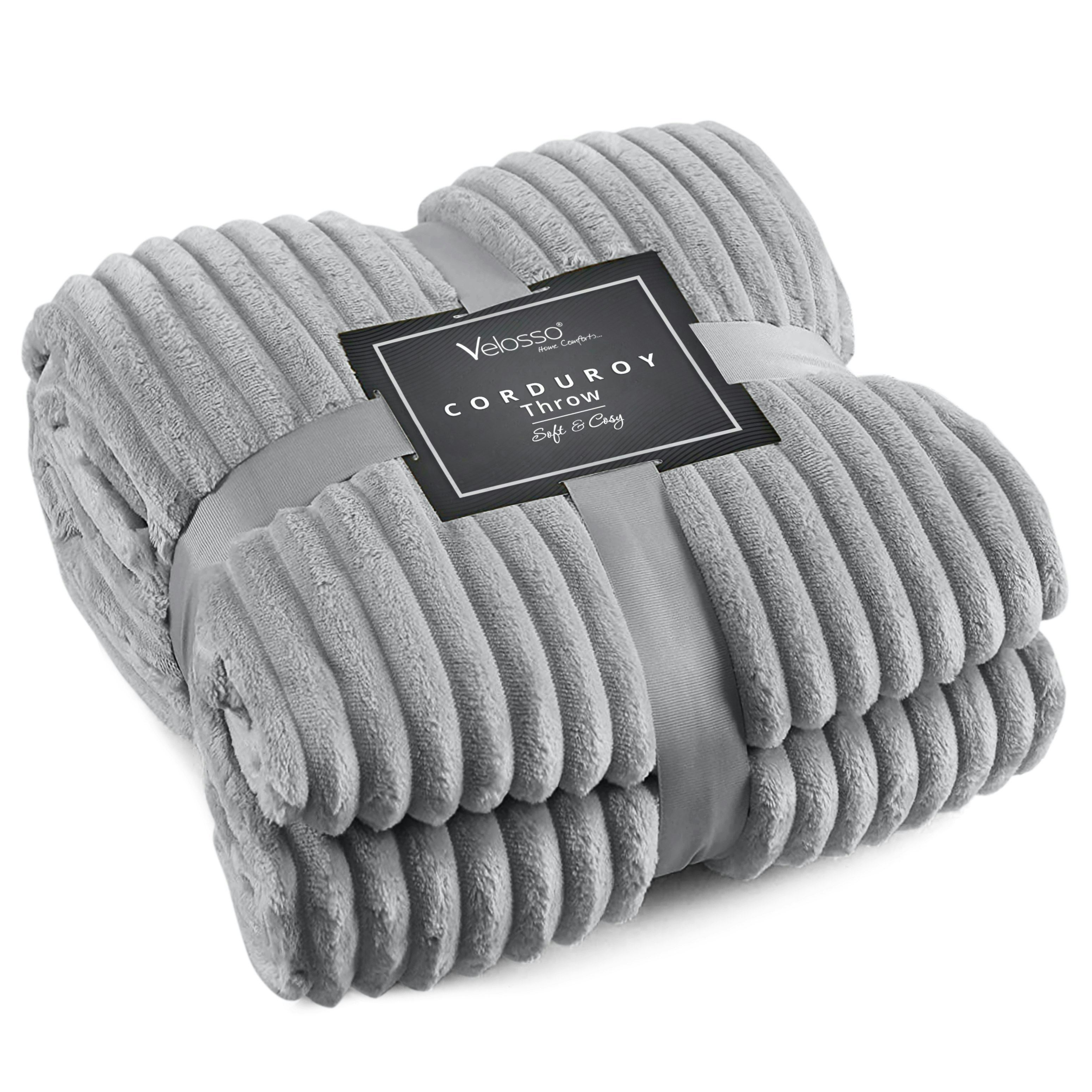 Velosso Grey Corduroy Plush Throw - 127Cm X 152Cm