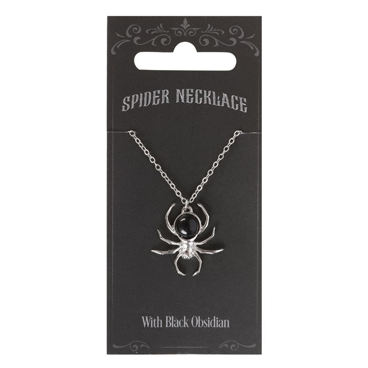Serano Black Obsidian Spider Pendant Necklace - Gems, Crystals & Stones