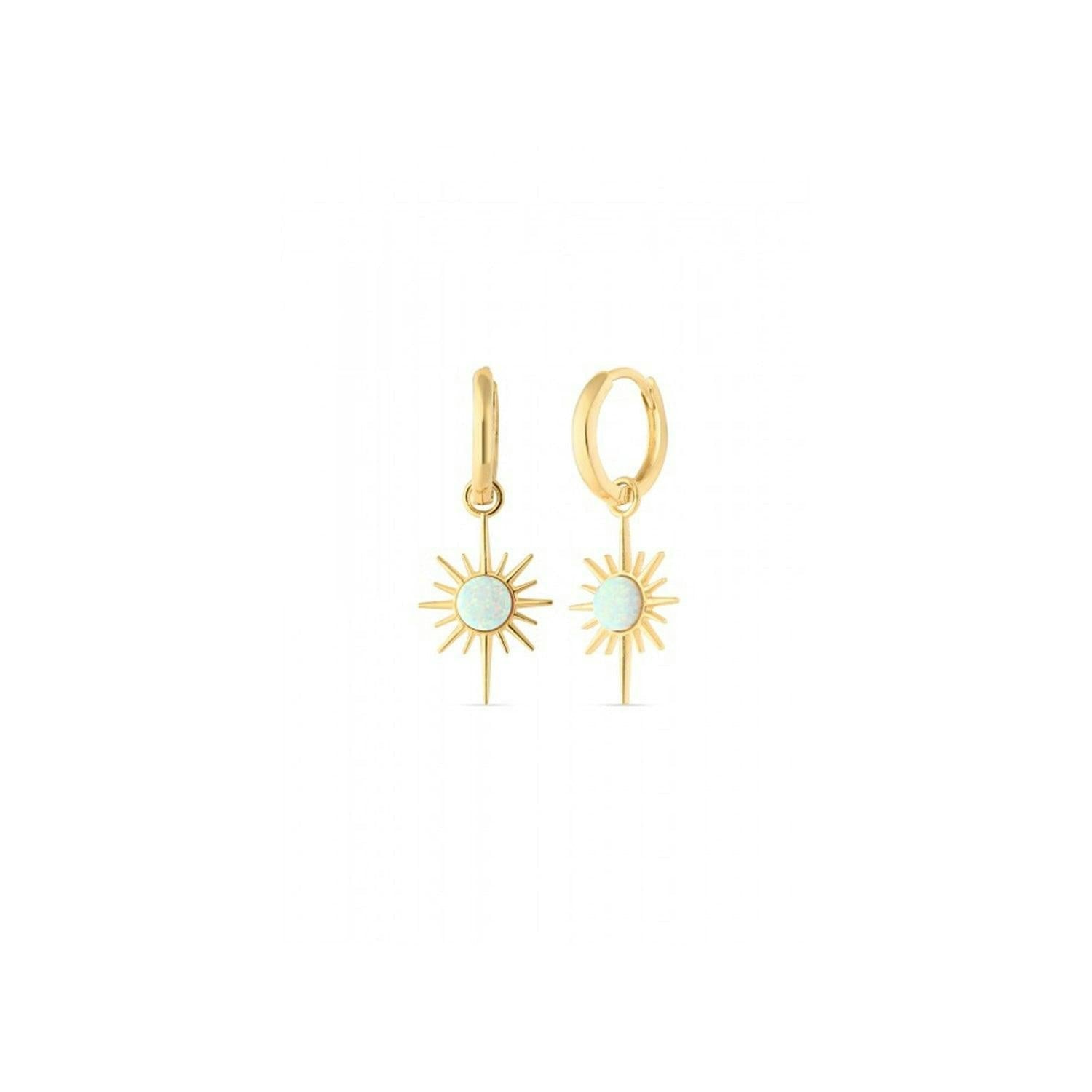 Spero London White/Silver/Gold Opal Northernstar Drop Hoop Earrings Sterling