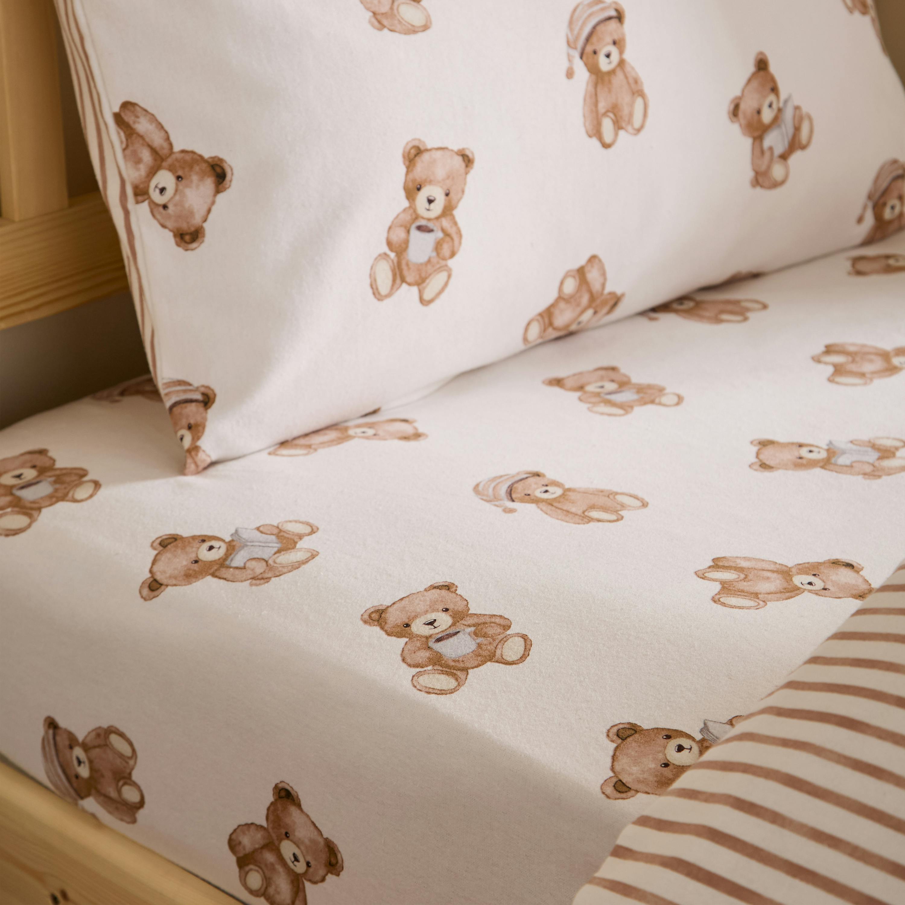 Rackhams Cream Brushed Teddy Bear Cotton Fitted Sheet - Double