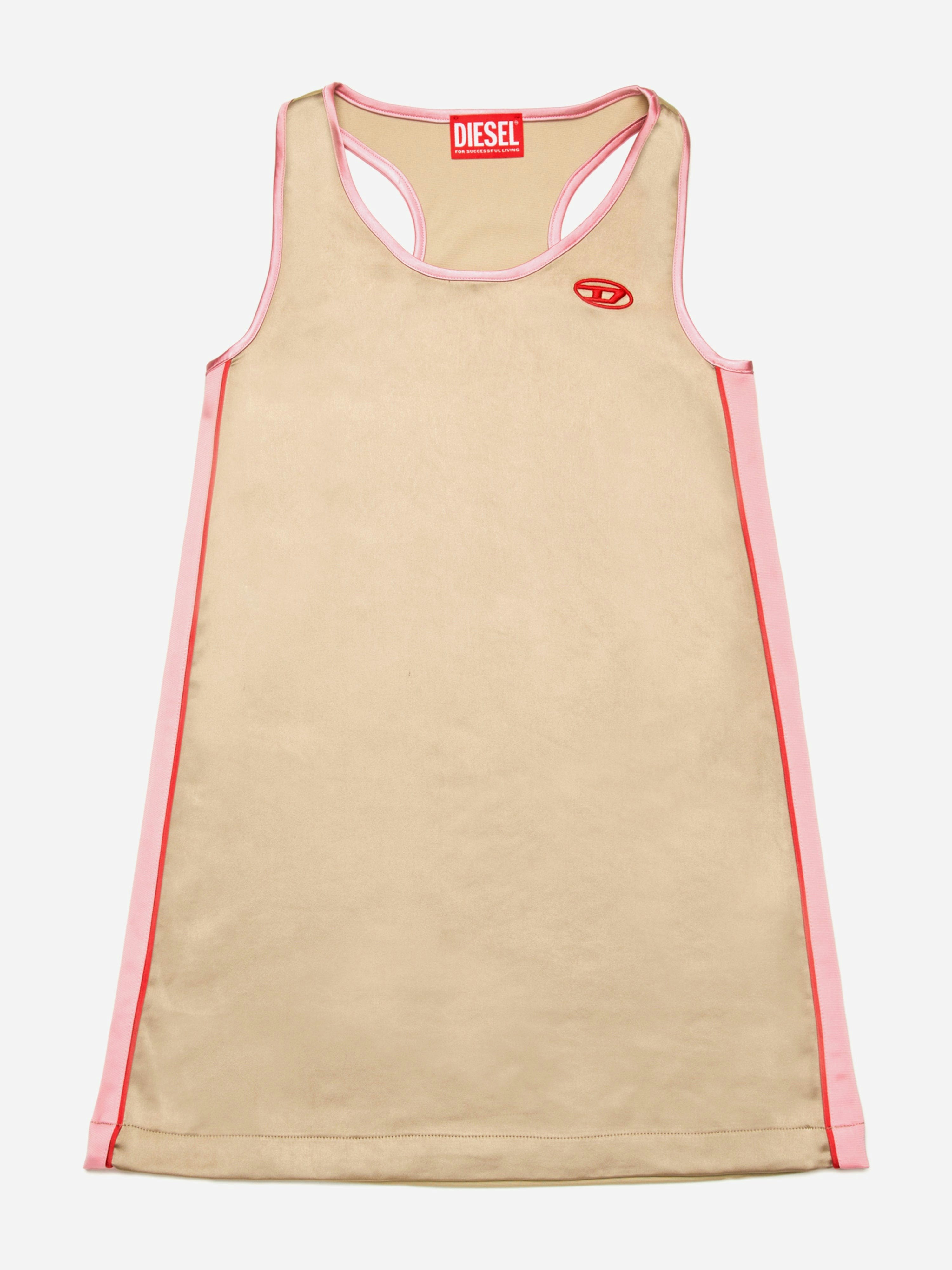 Diesel Girls Beige Satin And Jersey Sleeveless Dress In - 16 Yrs