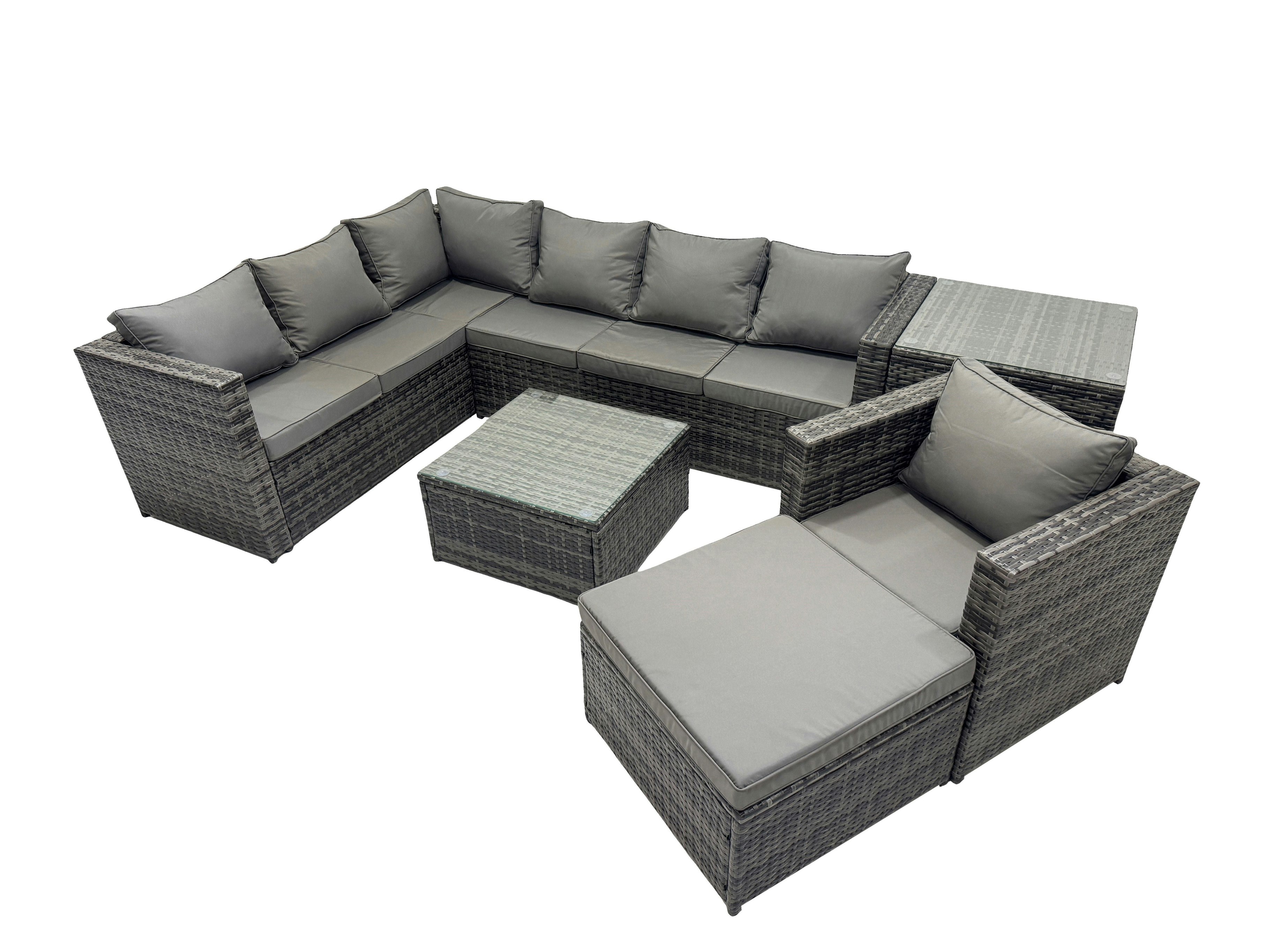 Fimous Dark/Grey Rattan Garden Furniture Patio Furniture Sets With Corner Sofa Chair Square Coffee Table Big Footstool Side Table Mixed