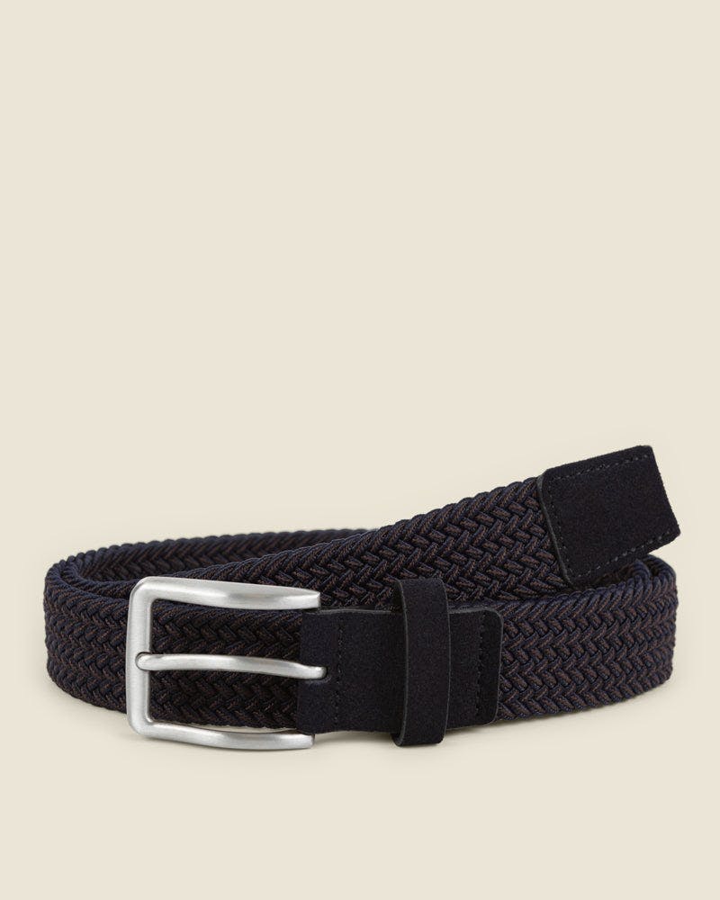 Larsson & Co Brown Somero - Navy & Stitch Detail Woven Casual Stretch Belt - S (30-32) - Navy