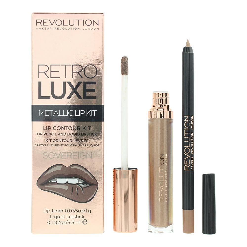 Retro Luxe Revolution Metallic Lip Kit Sovereign Lip Liner 1G Liquid Lipstick 5.5Ml