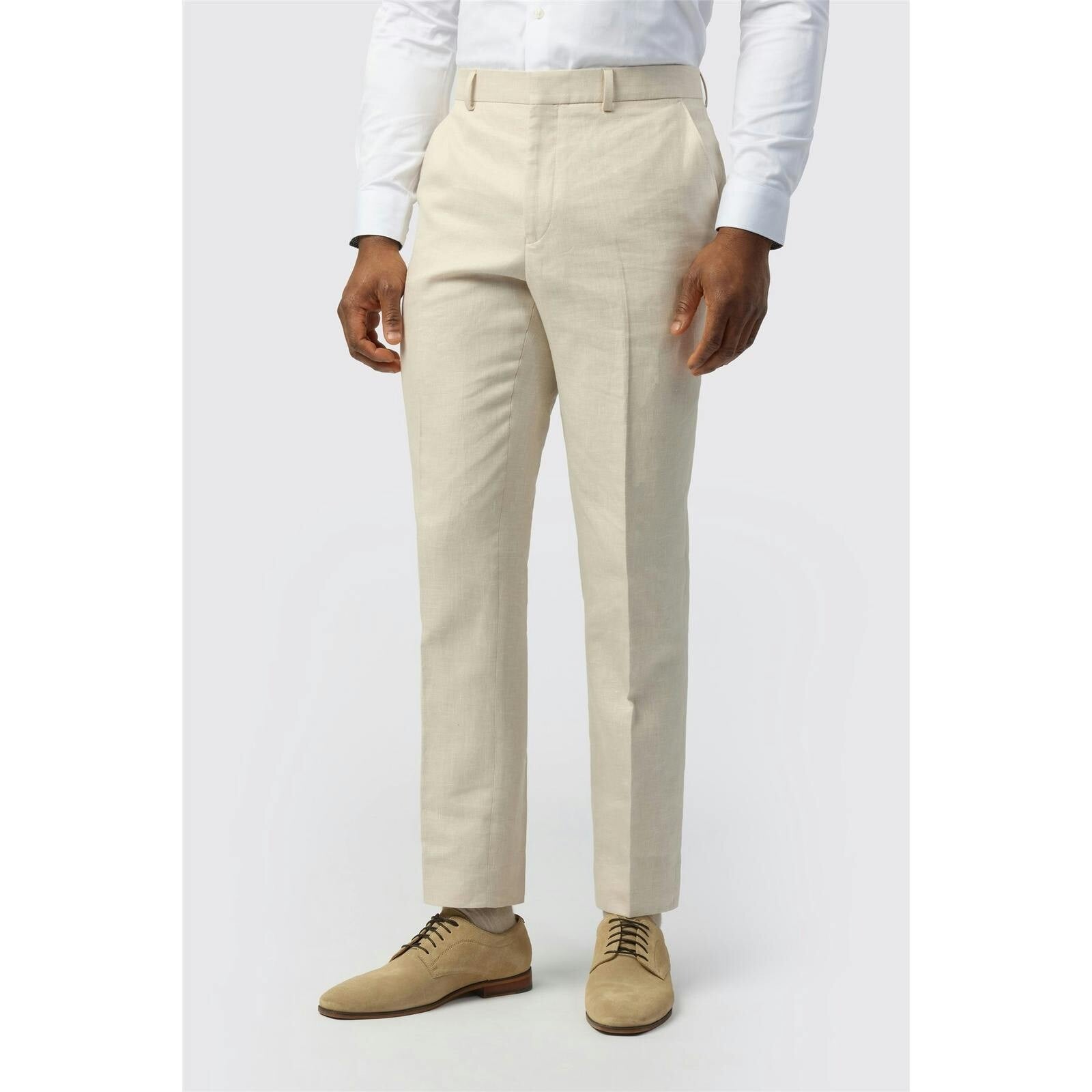 Ted Baker Tailored Fit Stone Linen Cotton Trousers - 42/Regular - Stone