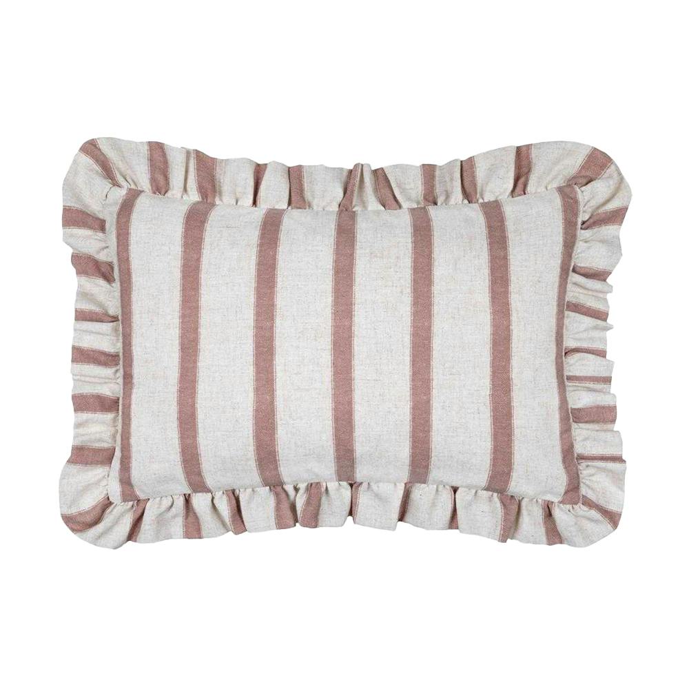Wylder Pink Connie Ruffles Striped Cushion Cover - Clay - 35Cm X 50Cm - Clay - 85% Polyester/15% Linen