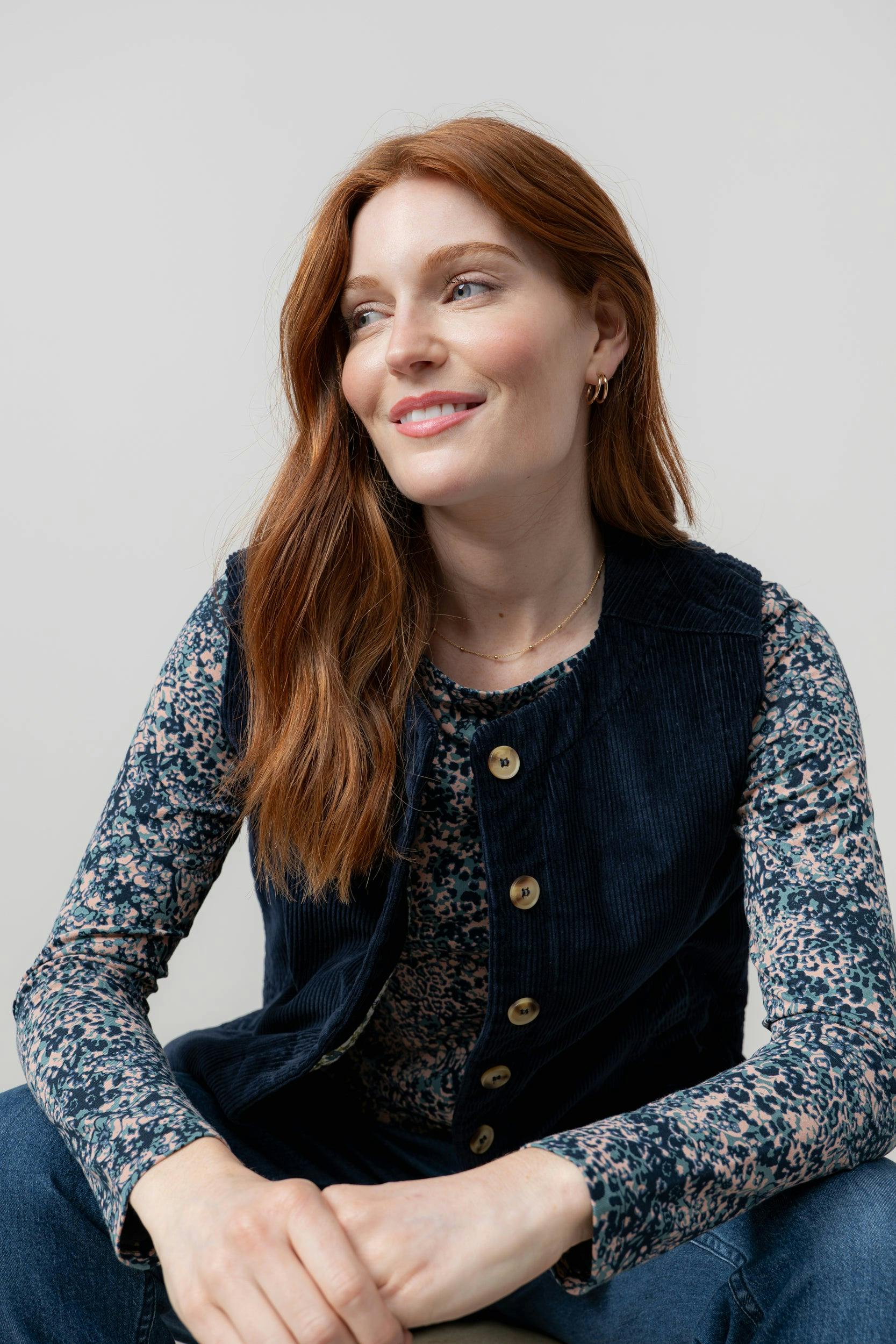 Lily & Me Dusk Stretch Cotton Jumbo Cord Gilet Navy - 10 - Navy