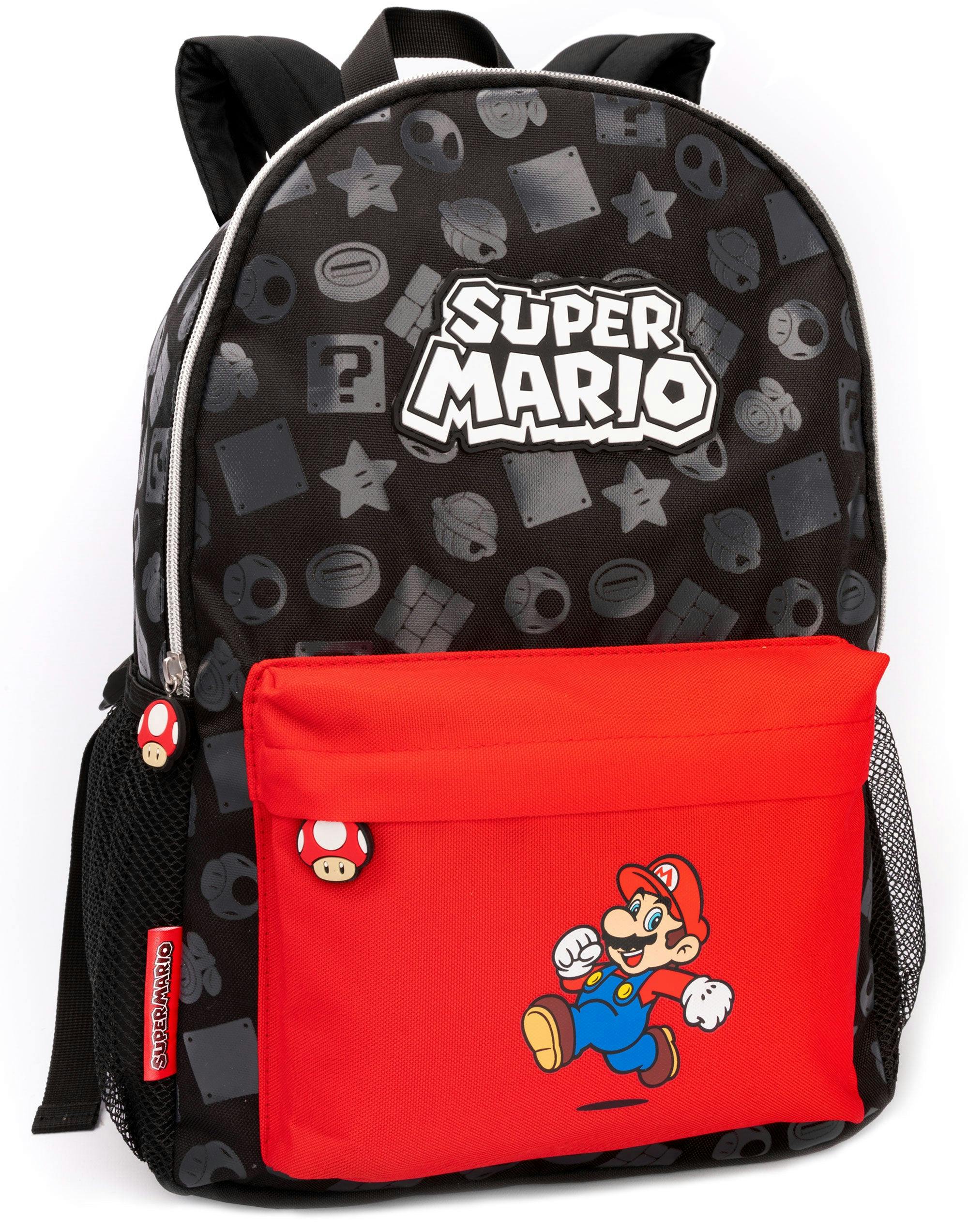Vanilla Underground Boys Black Nintendo Logo, Mario Placement Print / Moulded Toad Zipper Backpack (One Size)