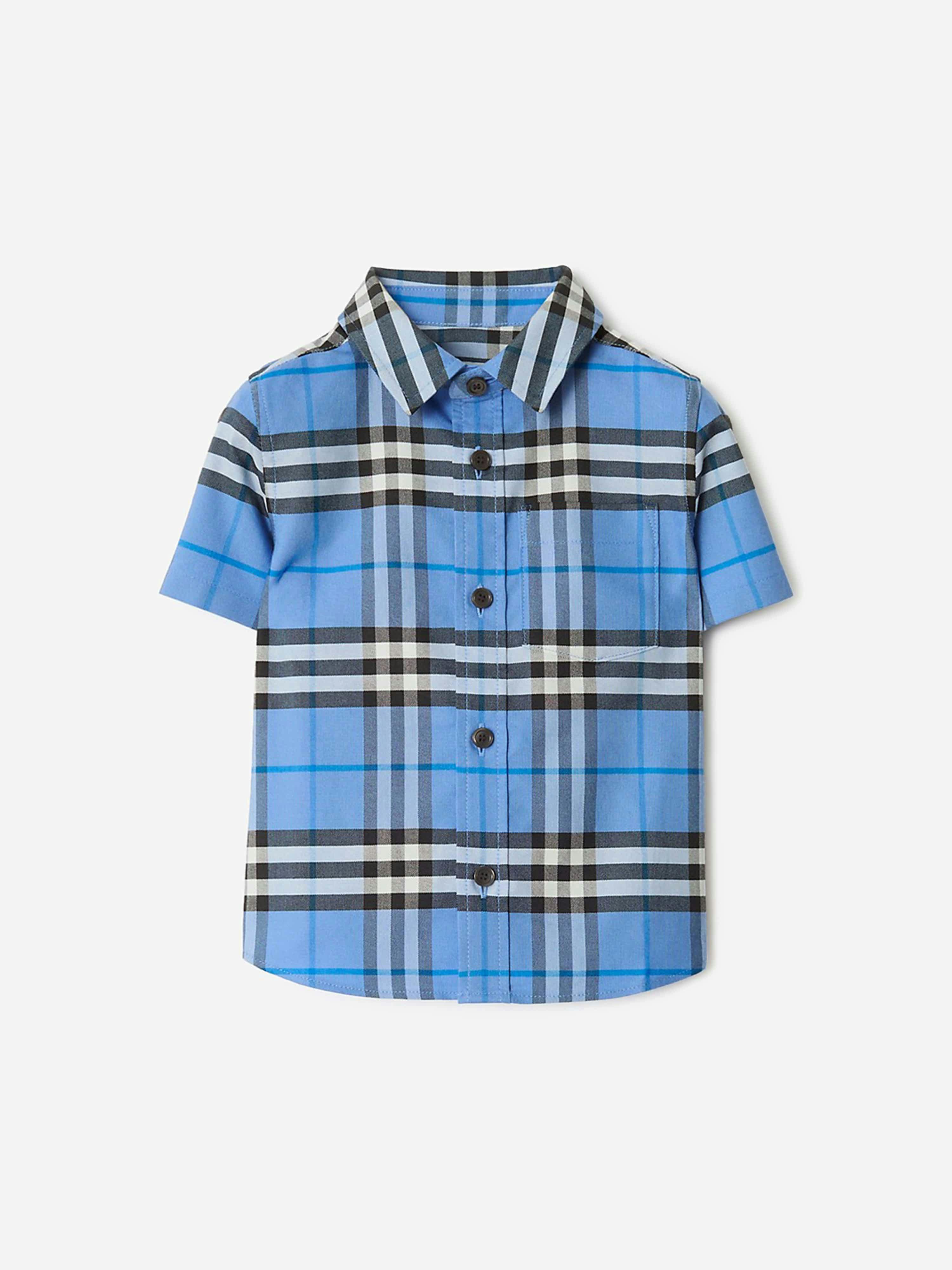 Burberry Kids Boys Blue Burberry Baby Mini Owen Check Oxford Shirt In - 3 Yrs