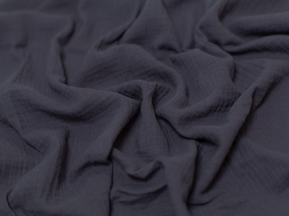 Minerva Core Range Dark/Grey Minerva Cotton Double Gauze Fabric - Plain Design Dressmaking Fabric, 130 Cm / 52" Wide - Per Metre
