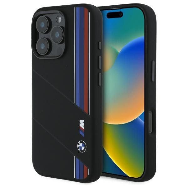 Bmw Black M Series Silicone Cut Tricolor Lines Case With Magsafe For Iphone 16 Pro Max 6.9" - Bmhmp16x23scuk