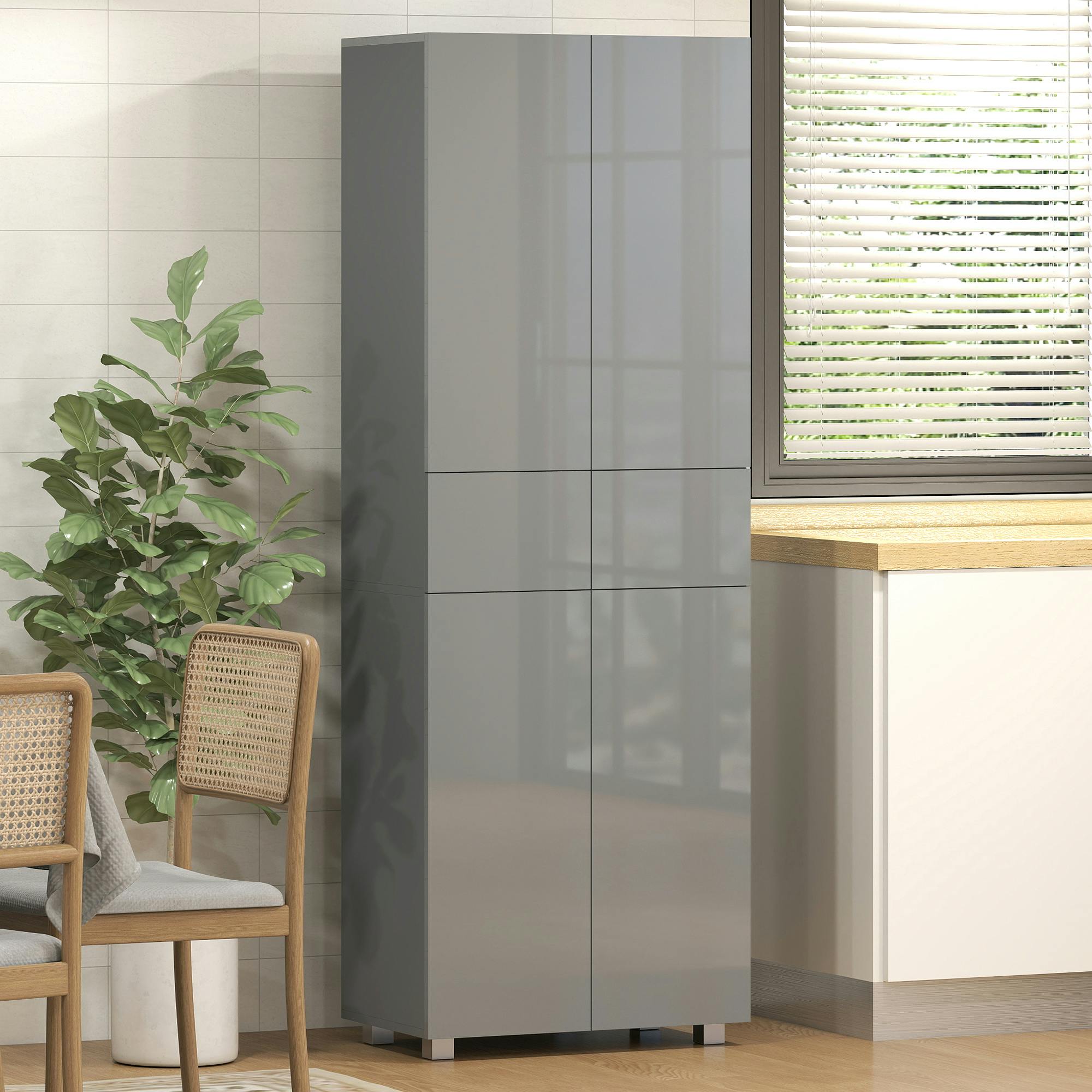 Rackhams Grey Kitchen Cupboard Storage Cabinet Push Open Doors And Drawers,