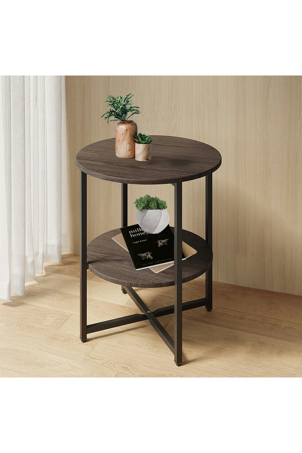 Rackhams Brown/Grain Walnut Colored Small Round Coffee Table With 2 Tier - Walnut