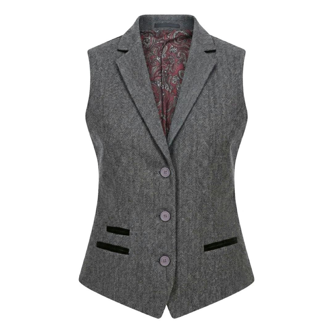 Truclothing Women's Grey Imw-03 - Tweed Herringbone Blazer Waistcoat - Uk 8 - Waistcoat
