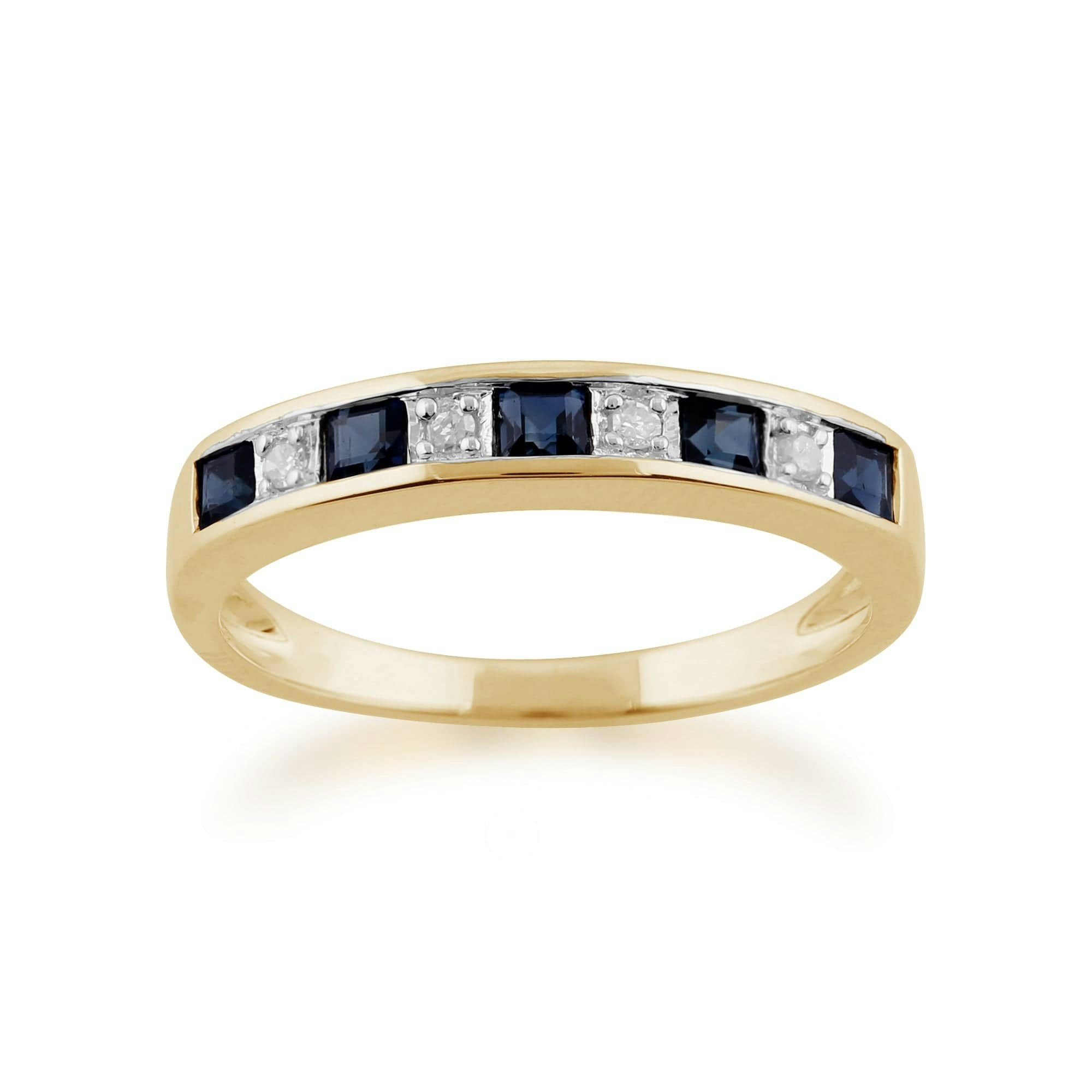 Gemondo Yellow/Gold Classic Square Sapphire & Diamond Half Eternity Ring In 9Ct - W