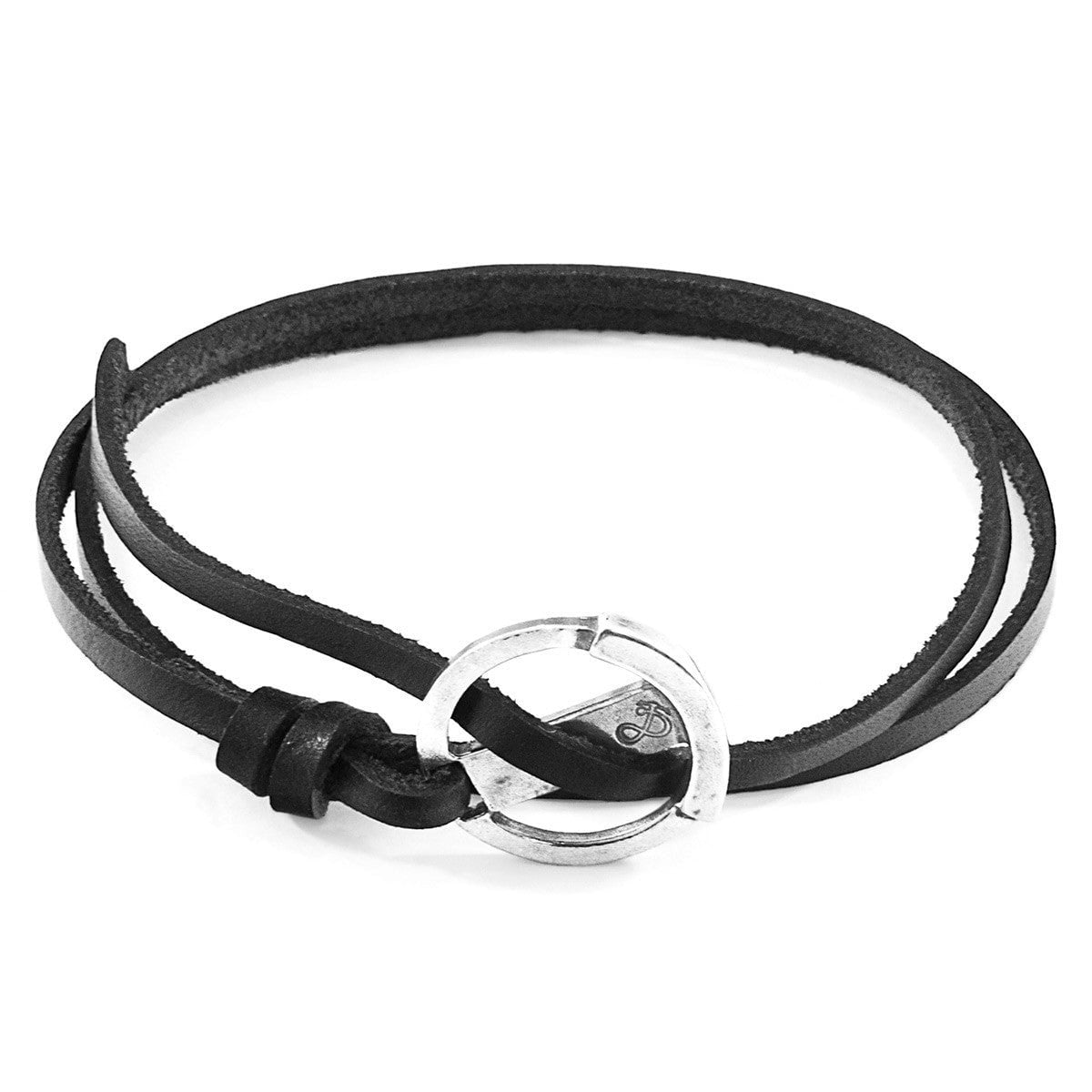 Anchor & Crew Coal/Black/Silver Ketch Anchor And Flat Leather Bracelet
