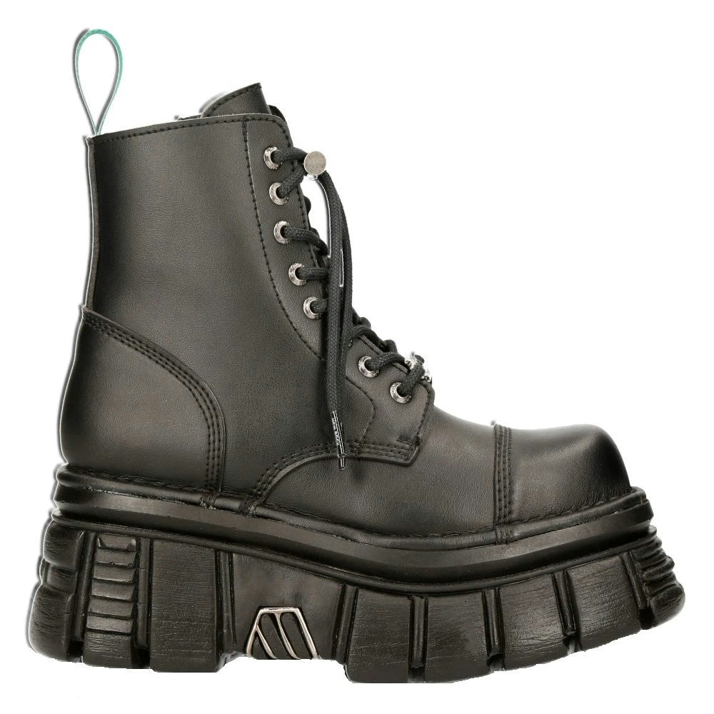 New Rock Black M-Newmili083-Vs2 Vegan Boots Combat Leather Platform Biker Shoes - Eu 44