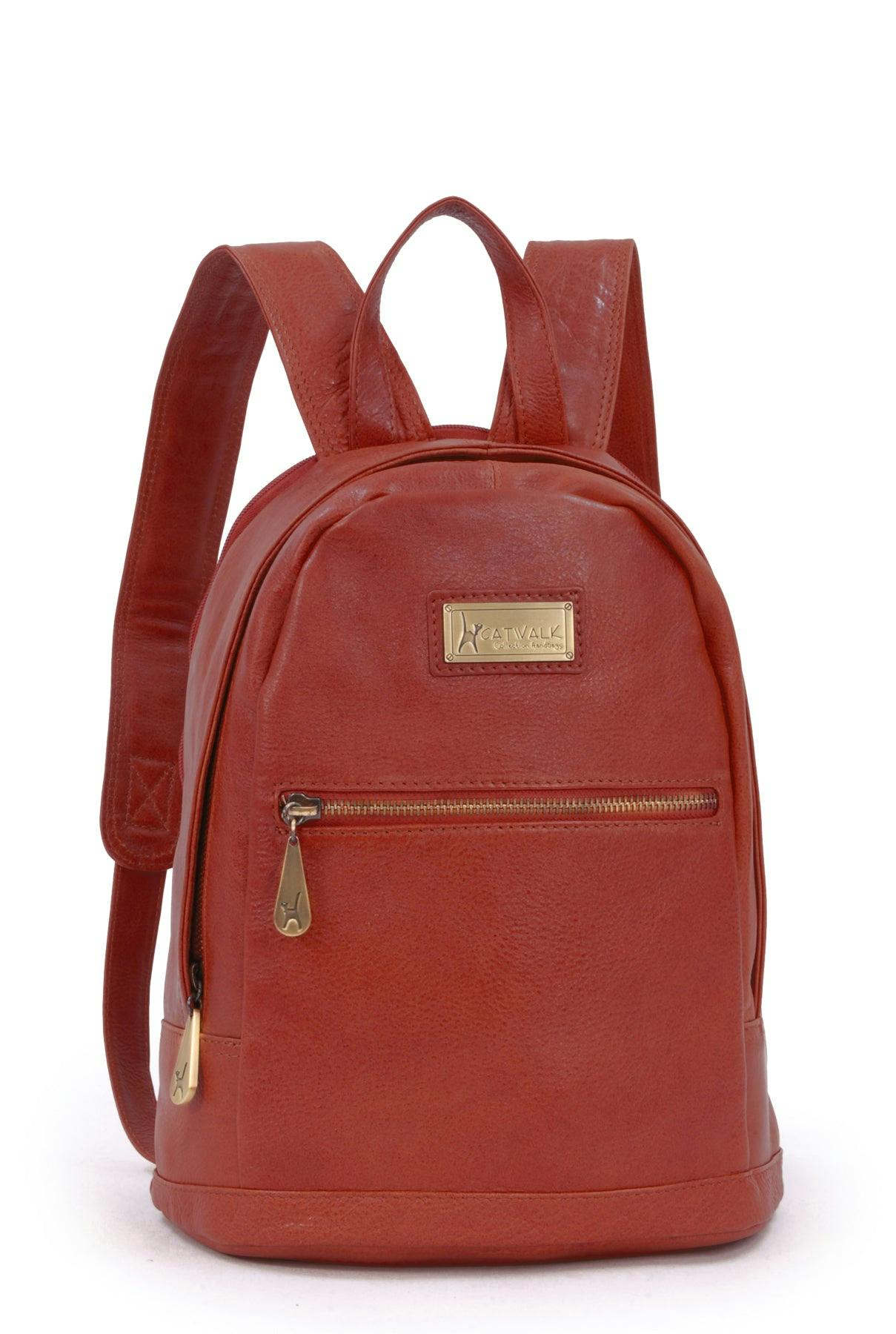 Catwalk Collection Handbags Grain/Light Fern - Back Pack - Tan