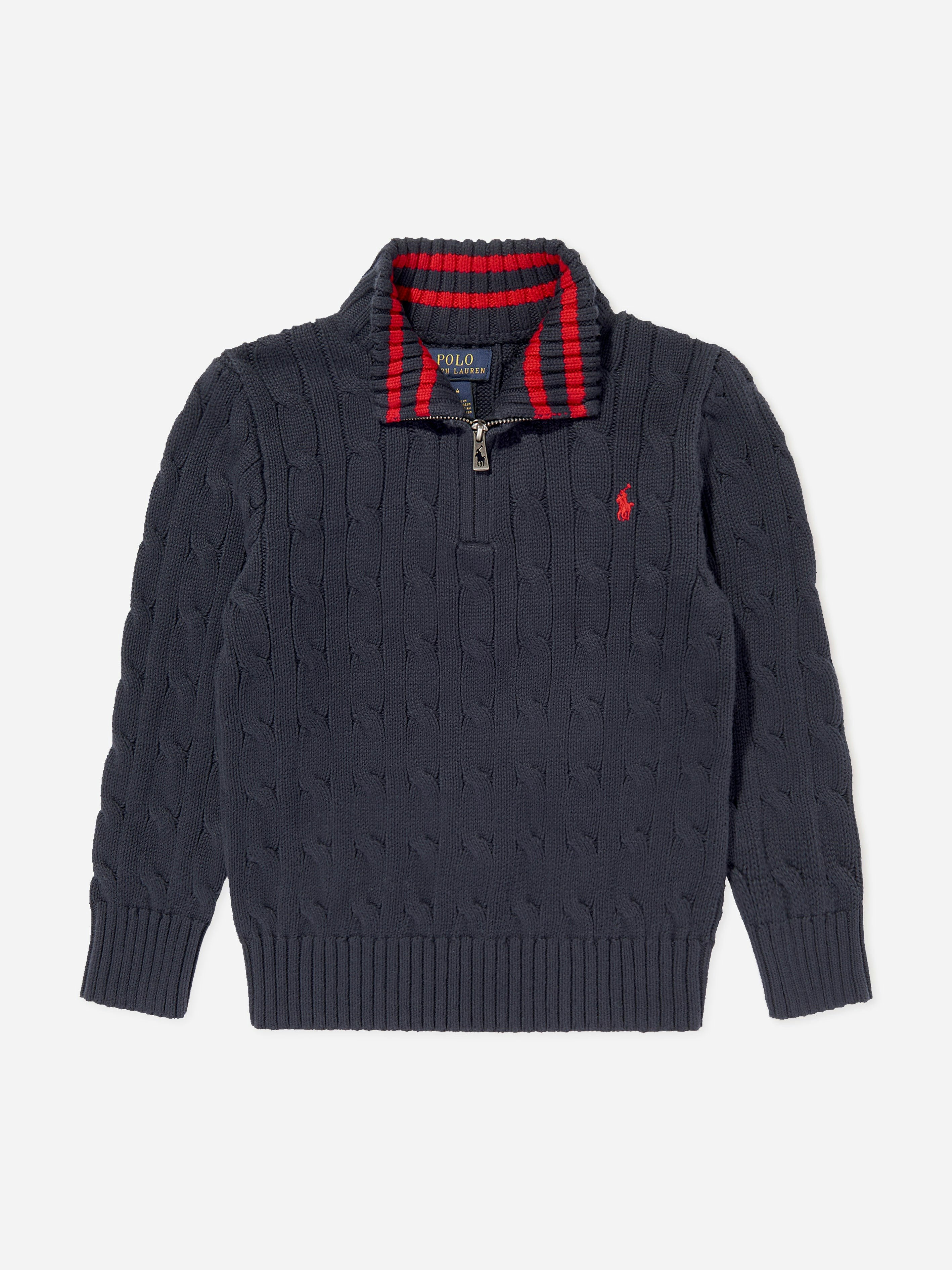 Ralph Lauren Kids Boys Blue Half Zip Jumper In Navy - 7 Yrs