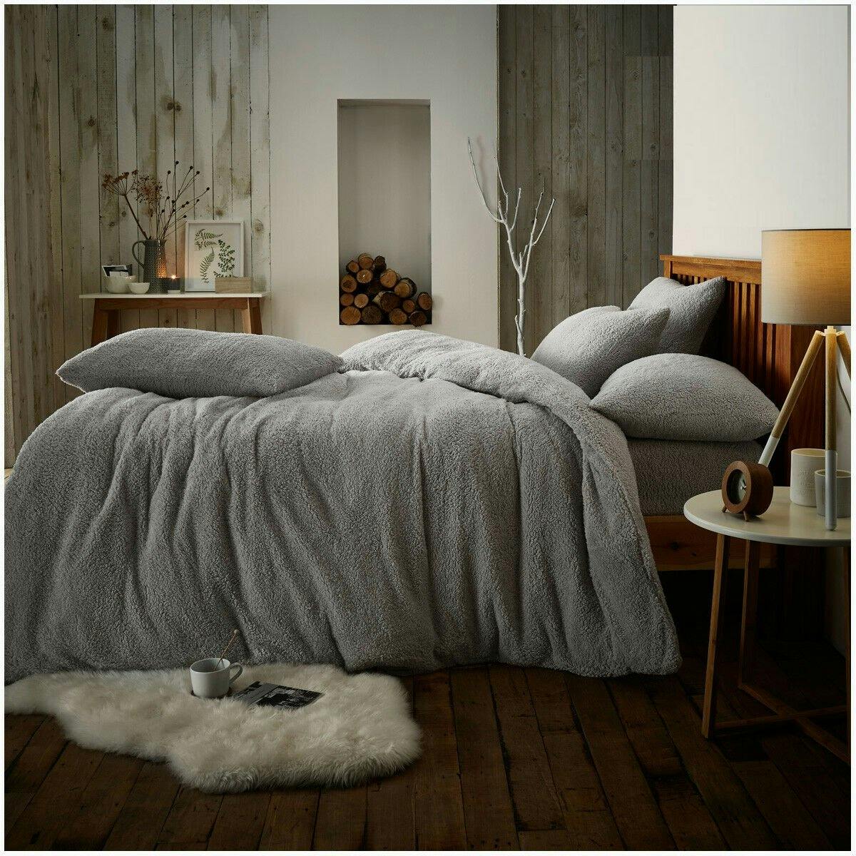 Rackhams Silver Teddy Plain Duvet Cover And Pillowcase Set - King (220Cm X 235Cm)