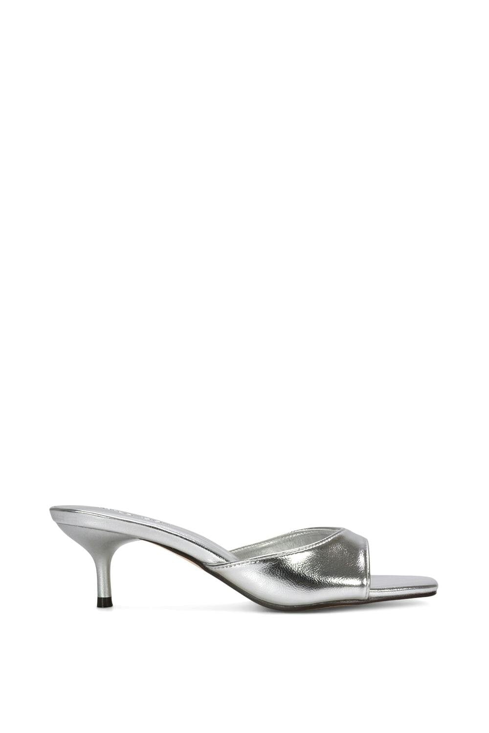 Xy London Women's Silver Square Toe Kitten Heel Slip On Heeled Sandal Mules - 4