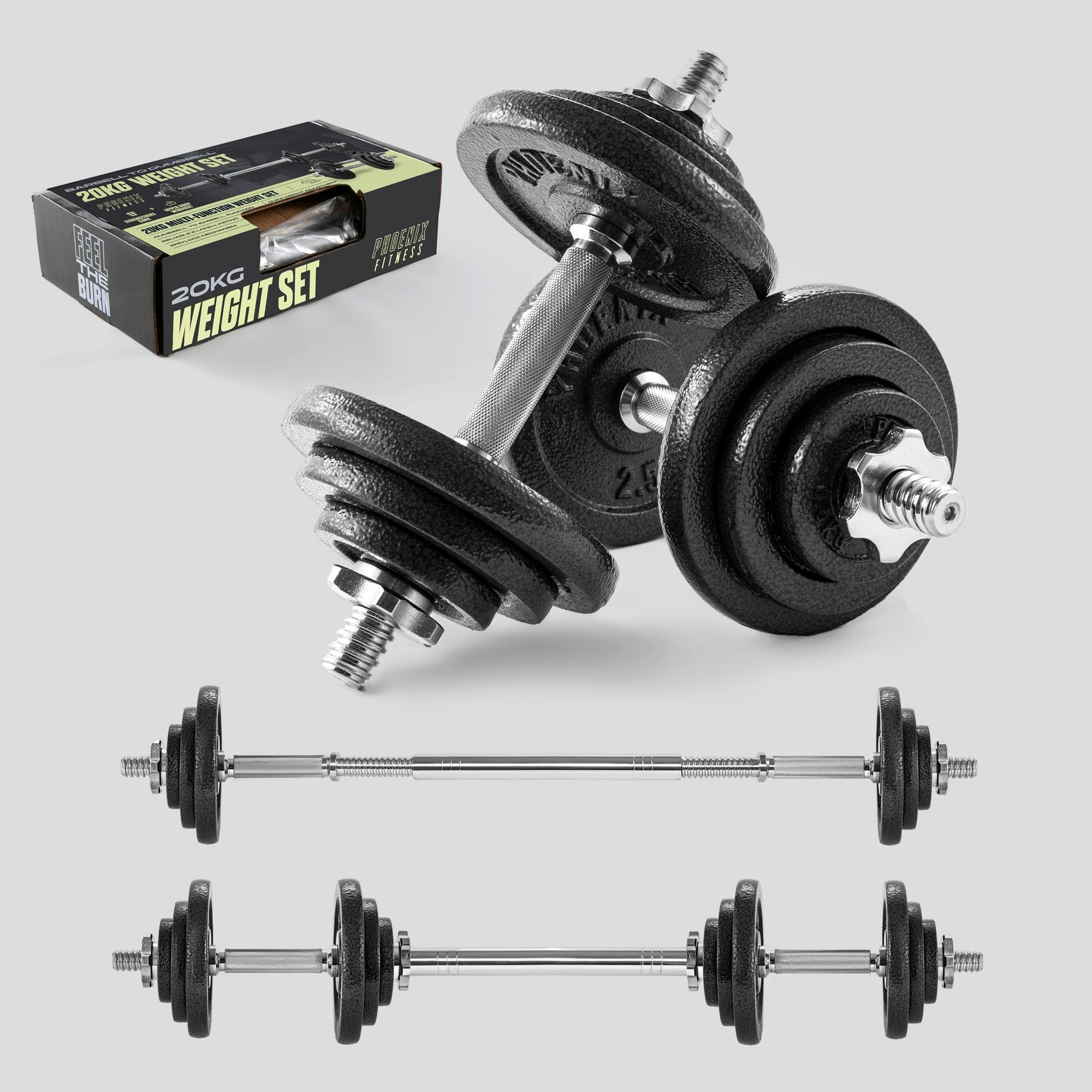 Phoenix Fitness 20Kg Adjustable Dumbbell And Barbell Set - Versatile Strength Training Equipment