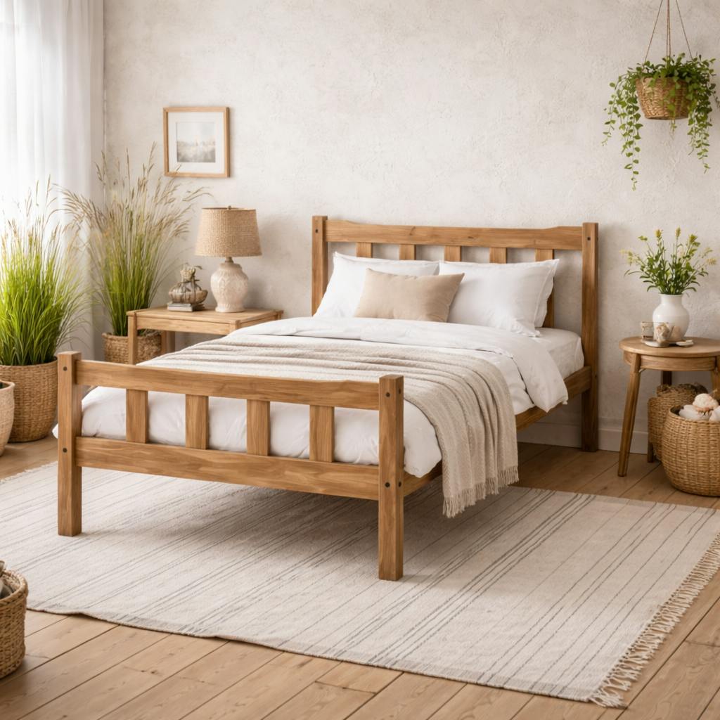 Wyld Haus Brown Tralee Wooden 5Ft King Size Bed With Slatted Headboard And Footboard