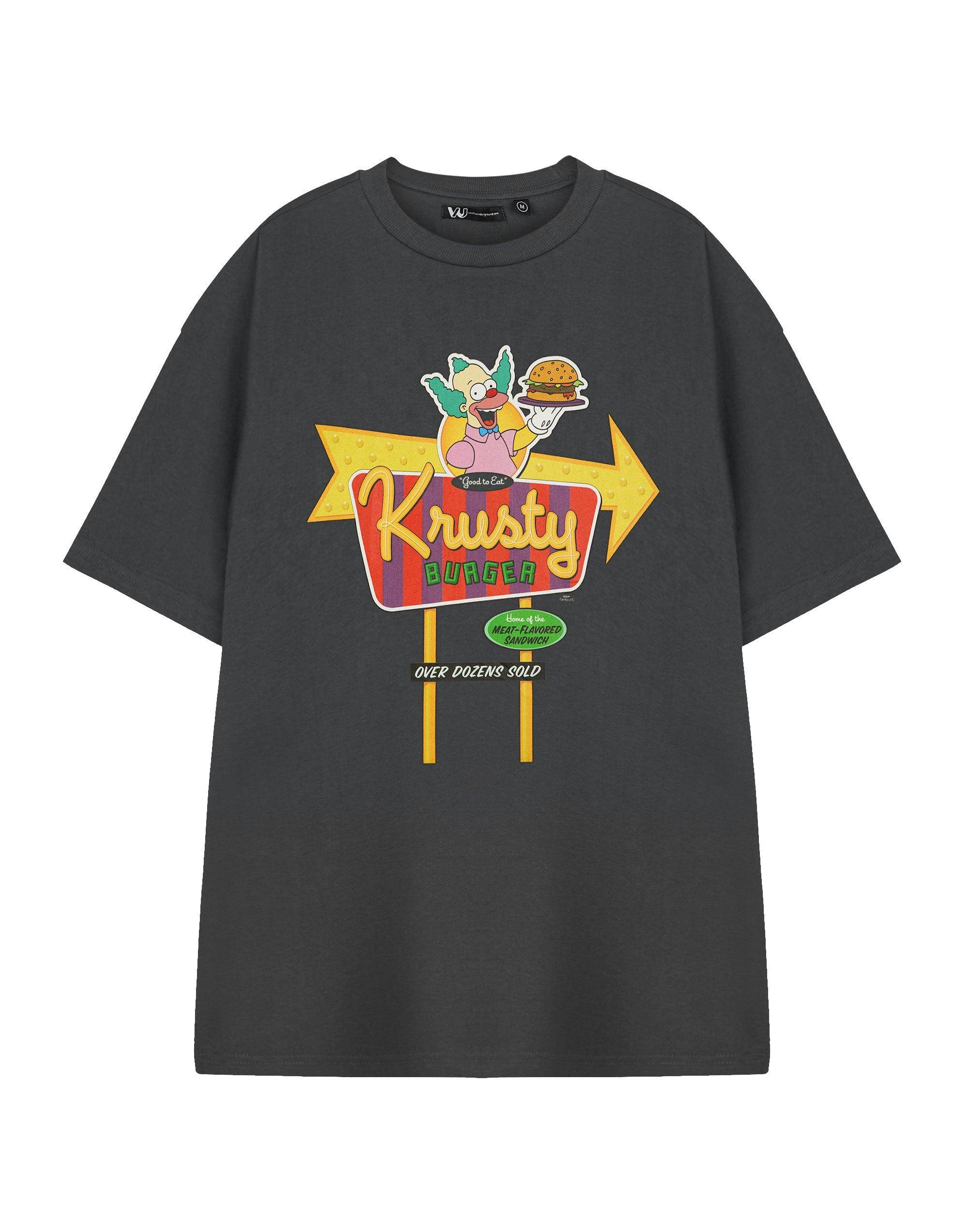 Vanilla Underground Men's Grey The Simpsons Krusty Burger Short Sleeved T-Shirt - Medium