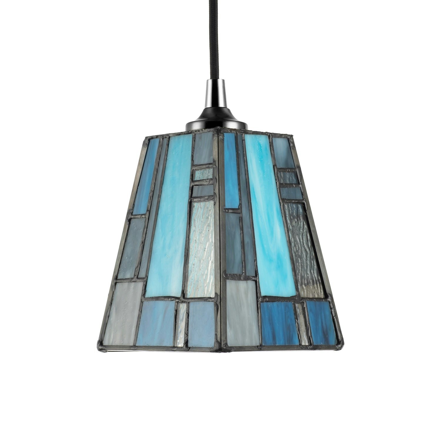 Rackhams Blue Art Deco Tiffany Stained Glass Pendant Lamp Shade With Pale And Navy Panels