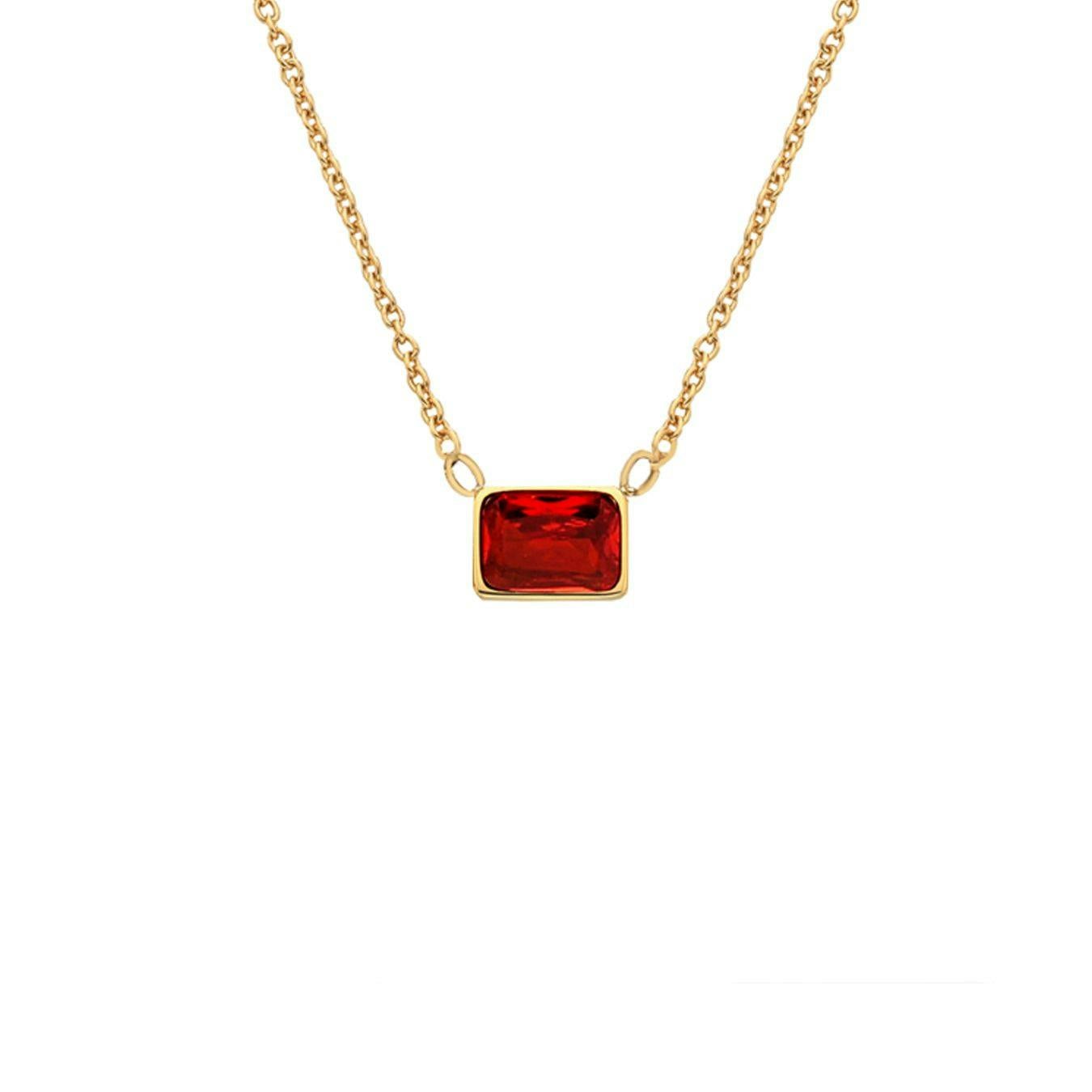 Say It With Yellow/Gold Emerald Cut Birthstone Necklace - January - Garnet