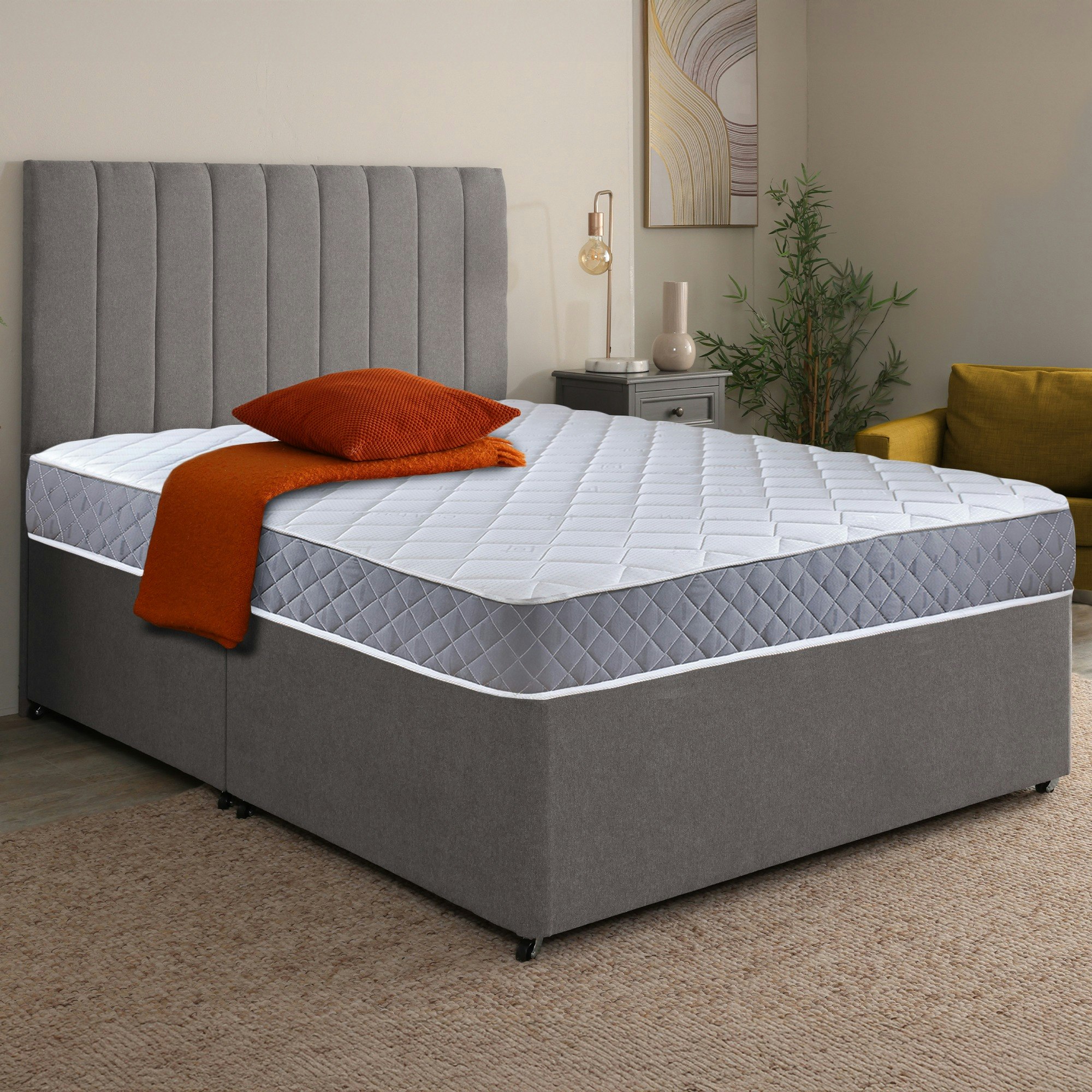 Rackhams Grey Spring Coil Diamond Essentials Mattress Foam Free Spring Coil - 1 - 3Ft Single Mattress (90Cm X 190Cm)