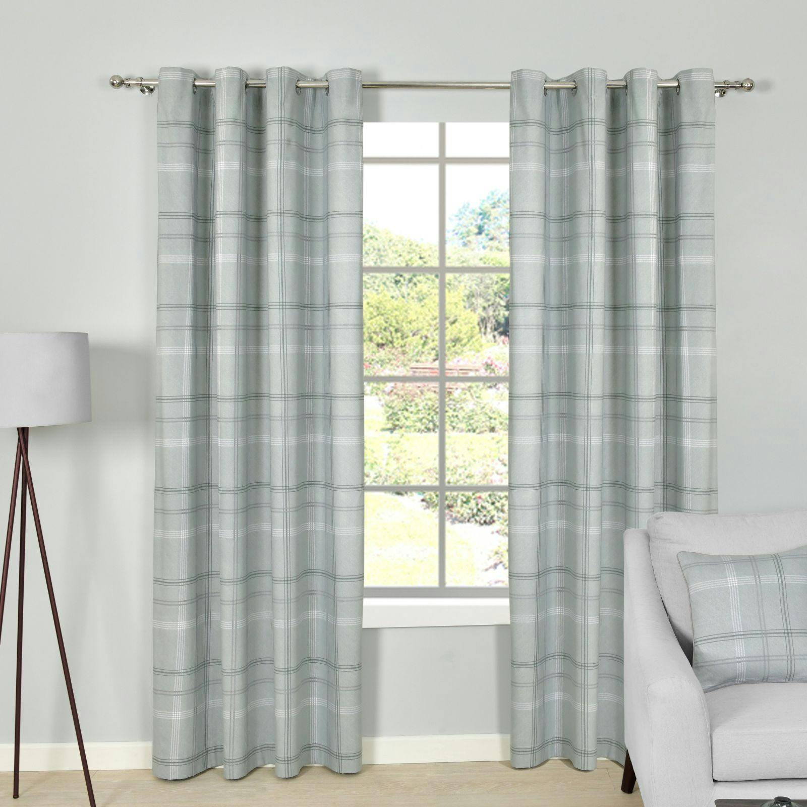 Rackhams Green Printed Check Boutique Eyelet Curtain - (117Cm X 183Cm - 8 Eyelets)