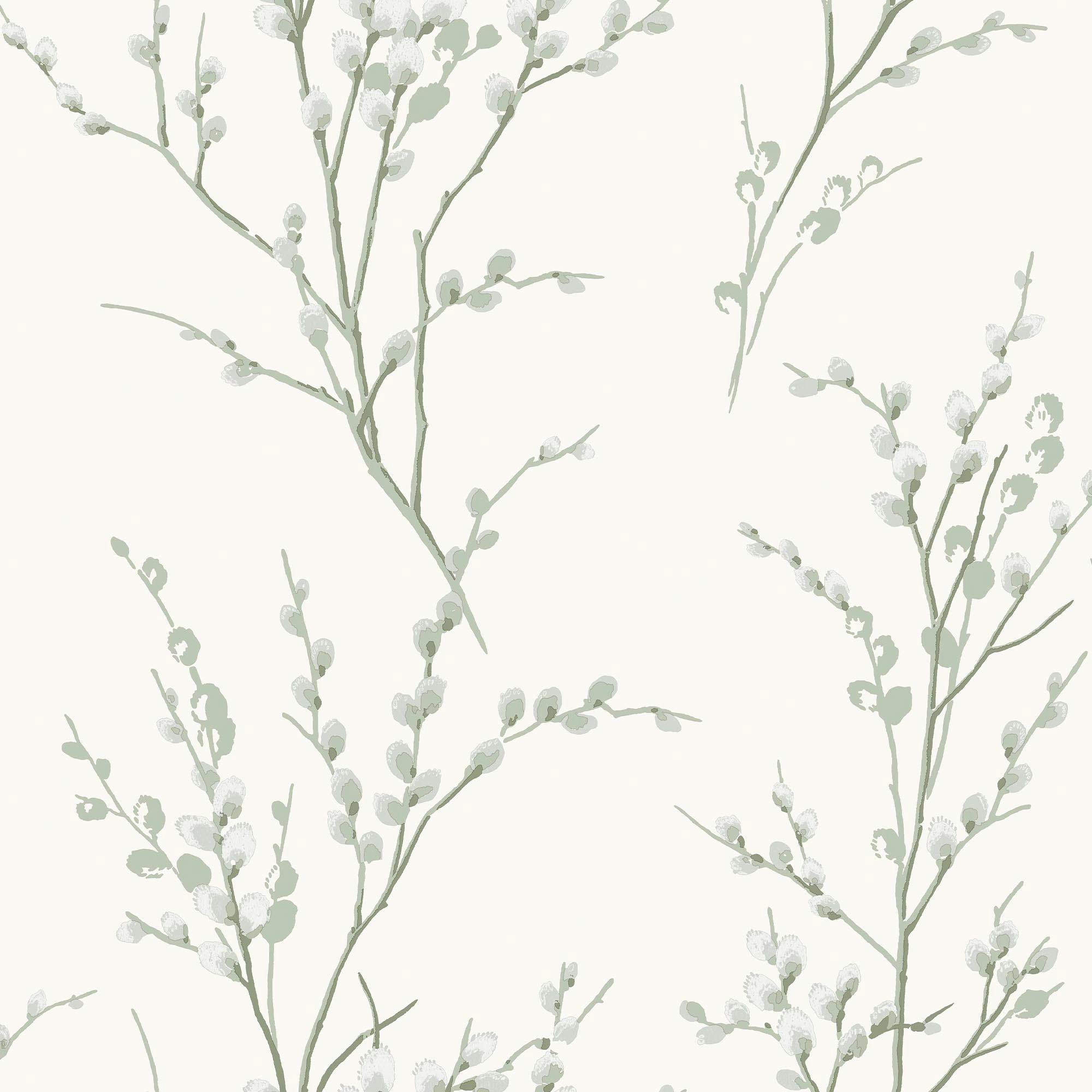 Laura Ashley Green Pussy Willow Wallpaper - Sage - 10M