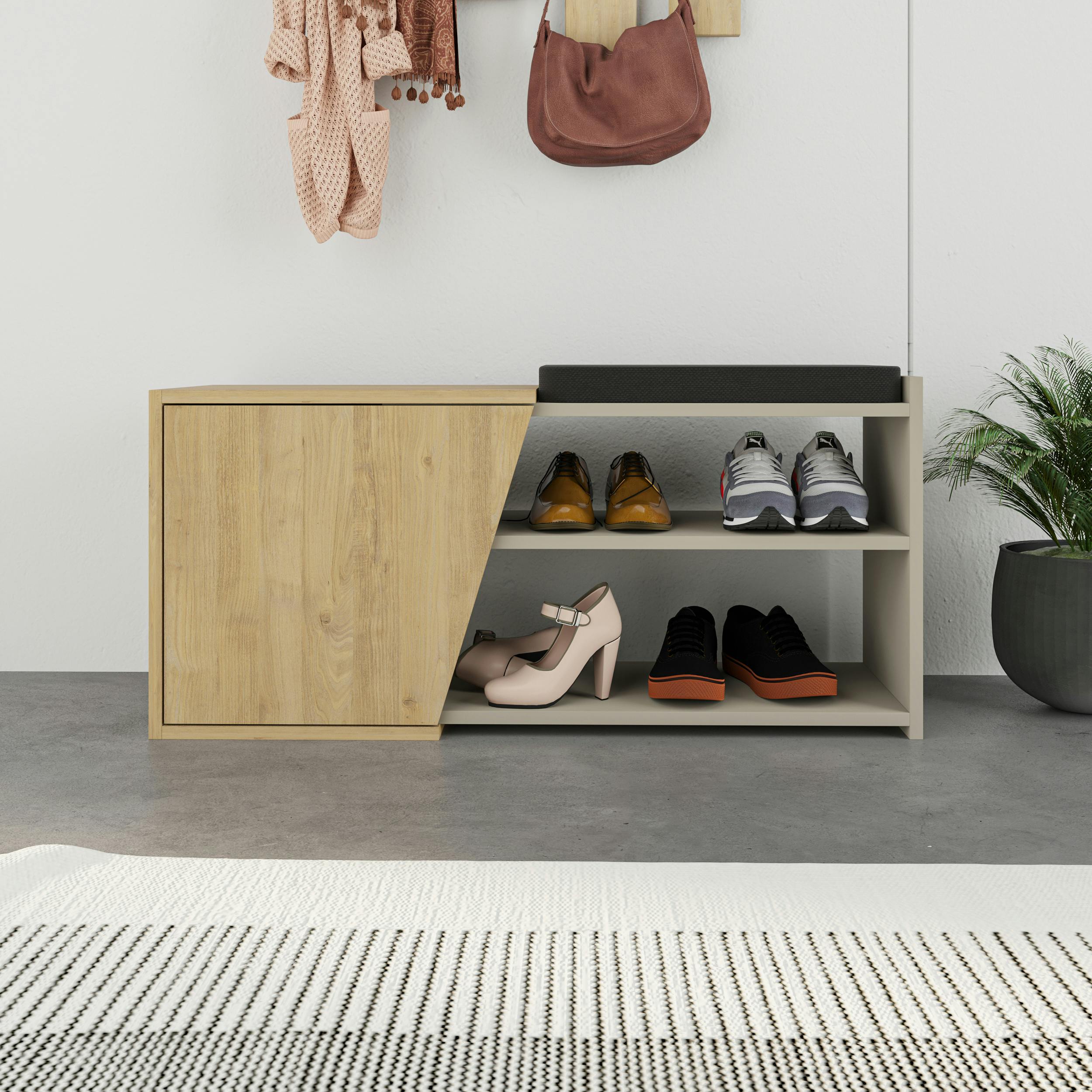 Rackhams Modern Fiona Shoe Bench With Storage Space Up To 6 Pair Shoes 104.6(W)Cm - Sandstone