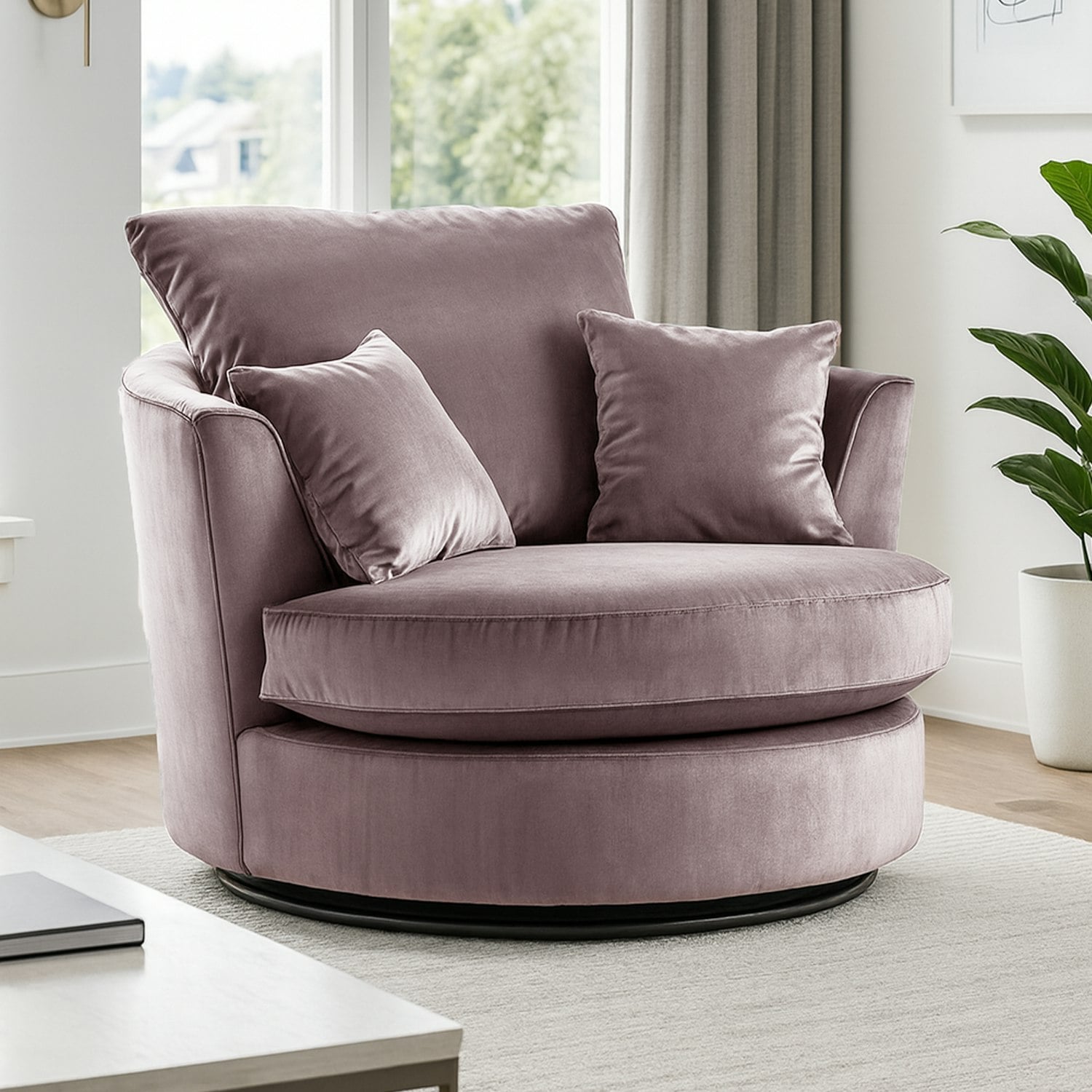 Furnishings For Less Pink Brooklyn Plush Velvet Swivel Chair